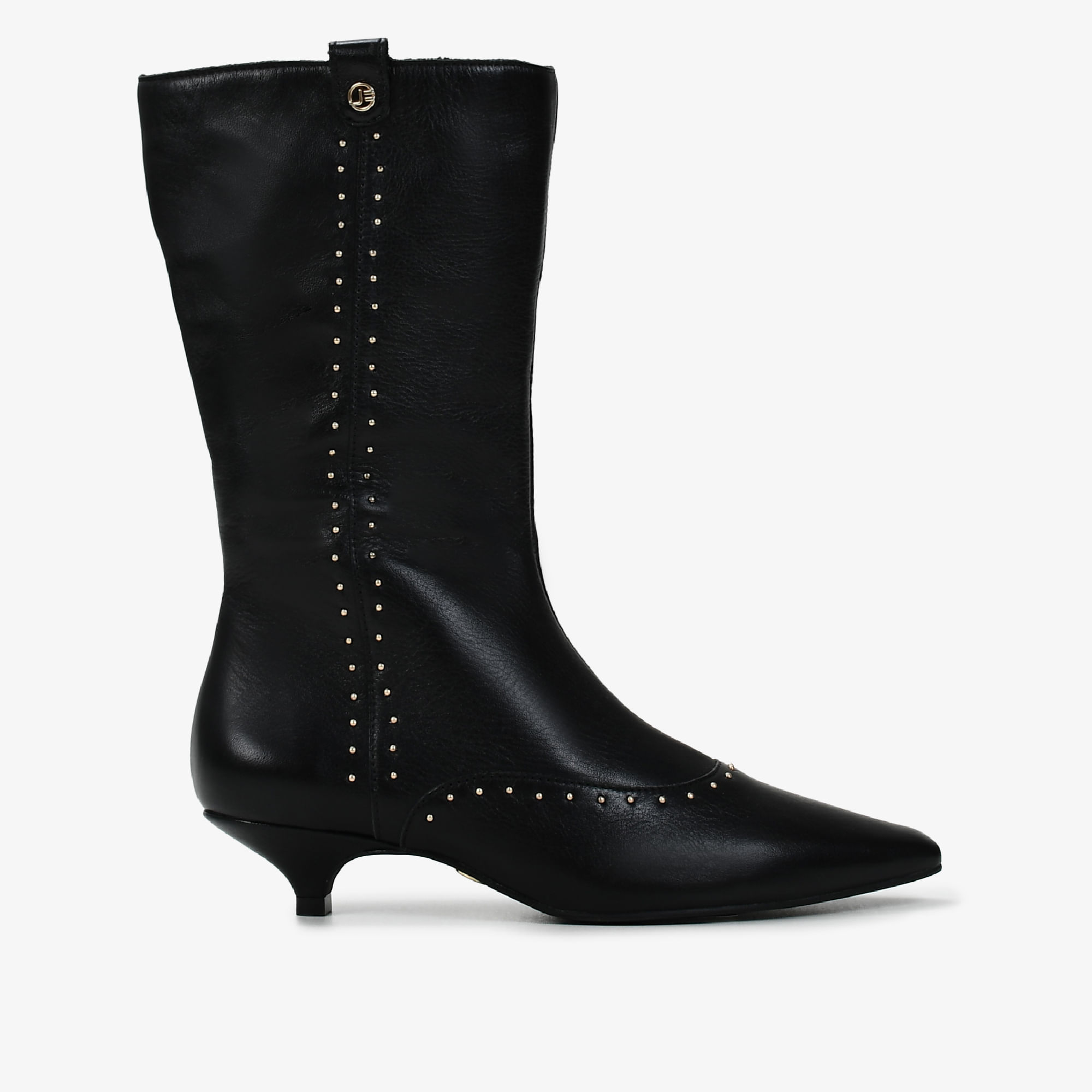 Bota Cano Alto Salto Baixo Preto Couro