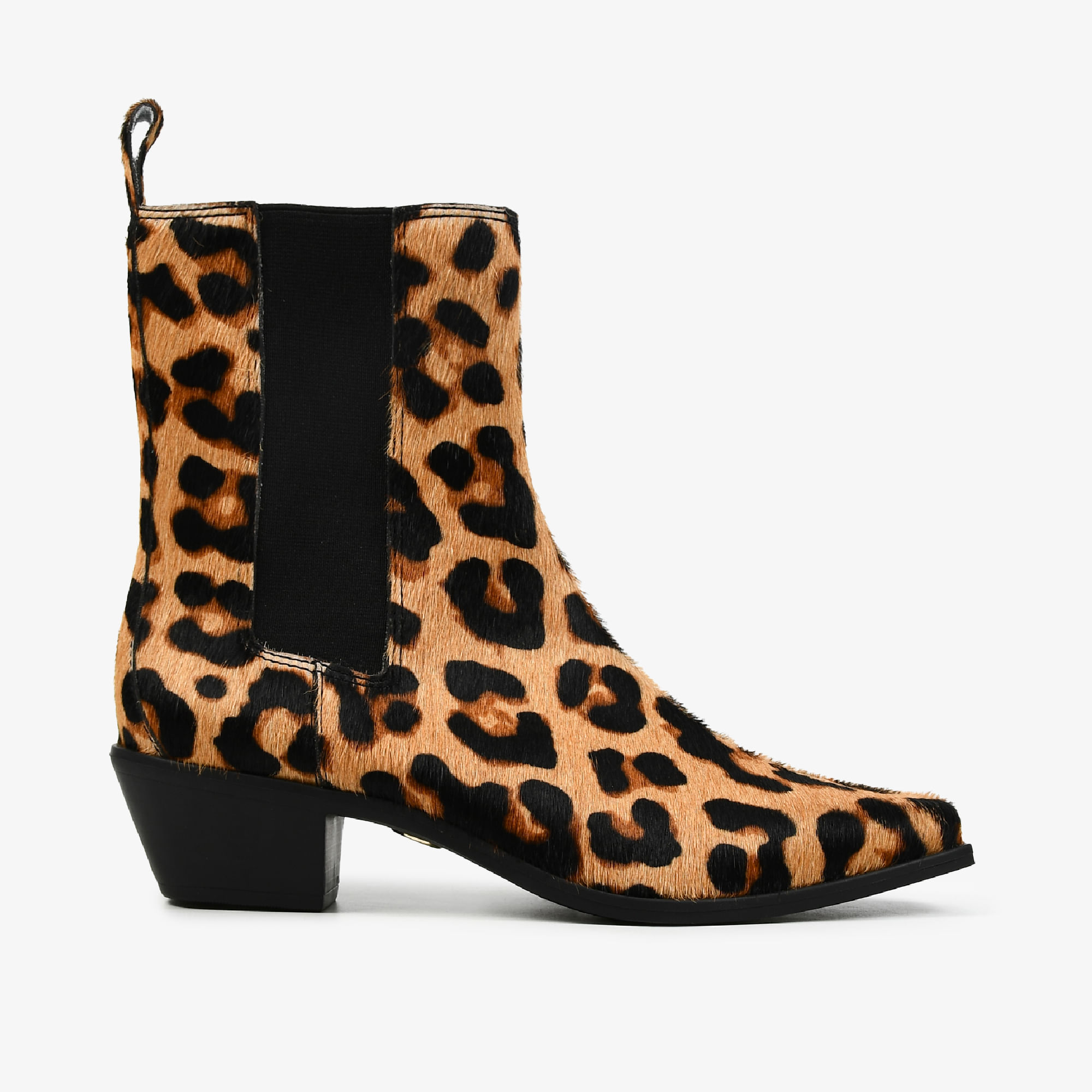 Bota Cano Médio Leopardo Tabaco Pelo