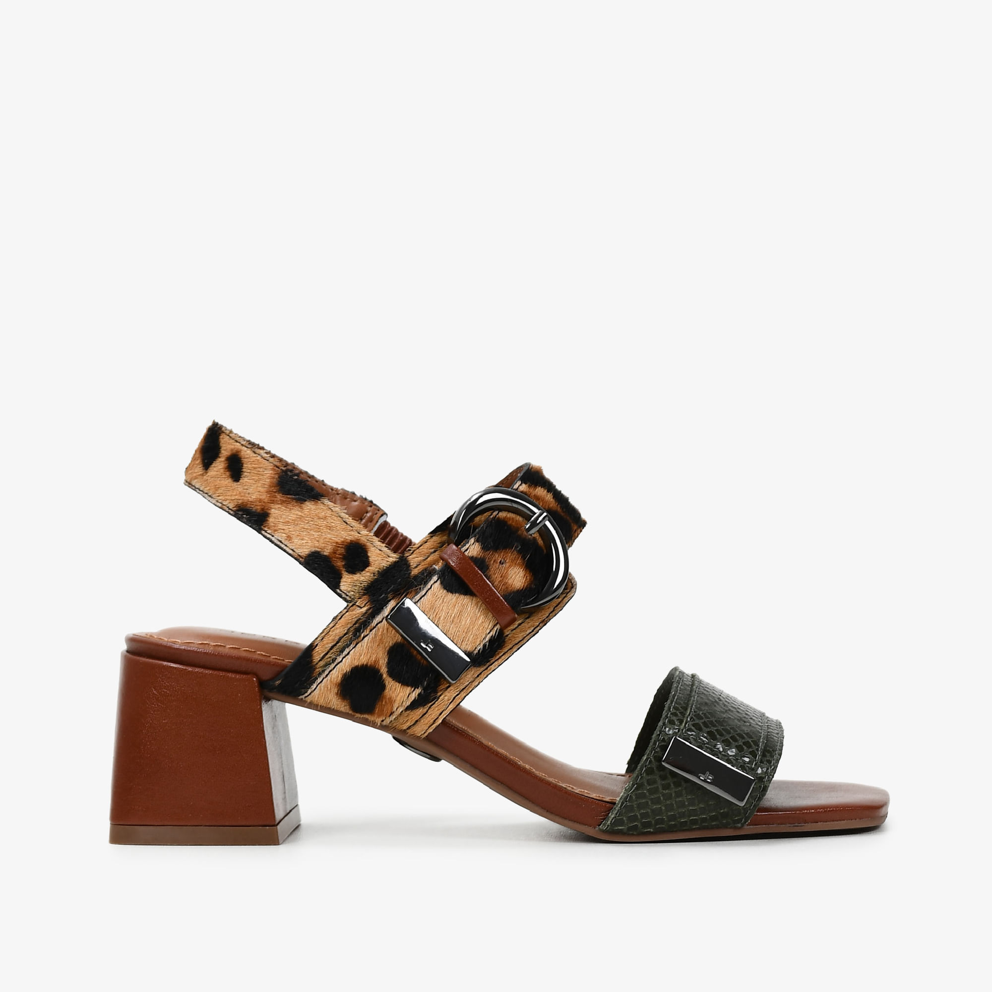 Sandália Salto Bloco Leopardo Tabaco Pelo