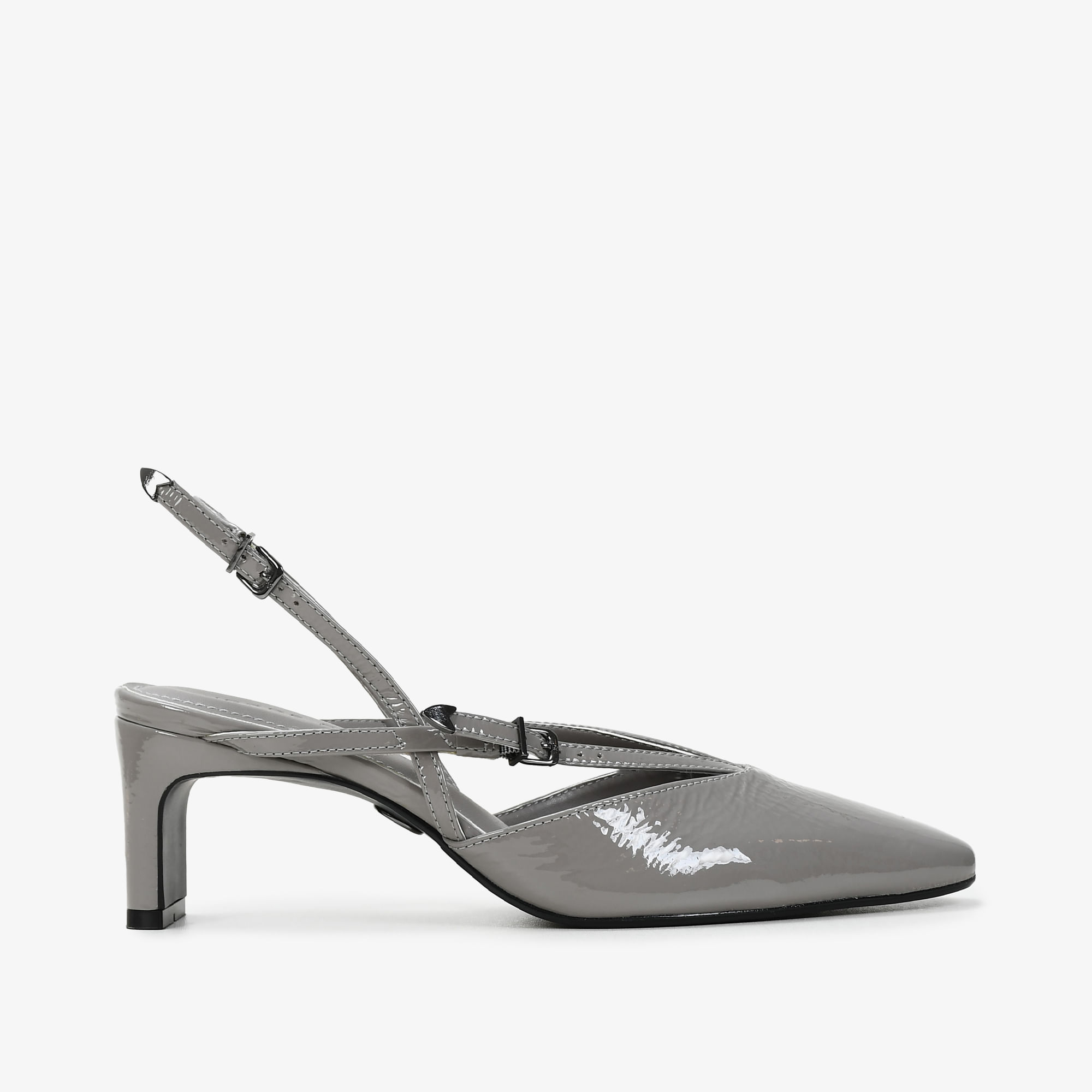 Slingback Cinza Calcário Couro Verniz