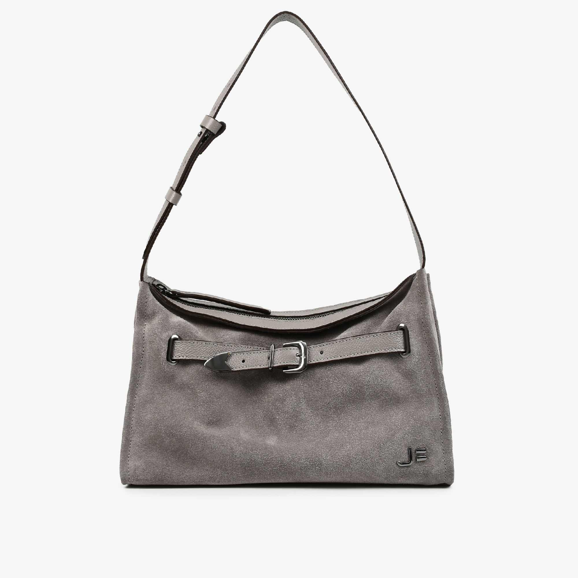 Bolsa De Ombro Cinza Calcário Camurça