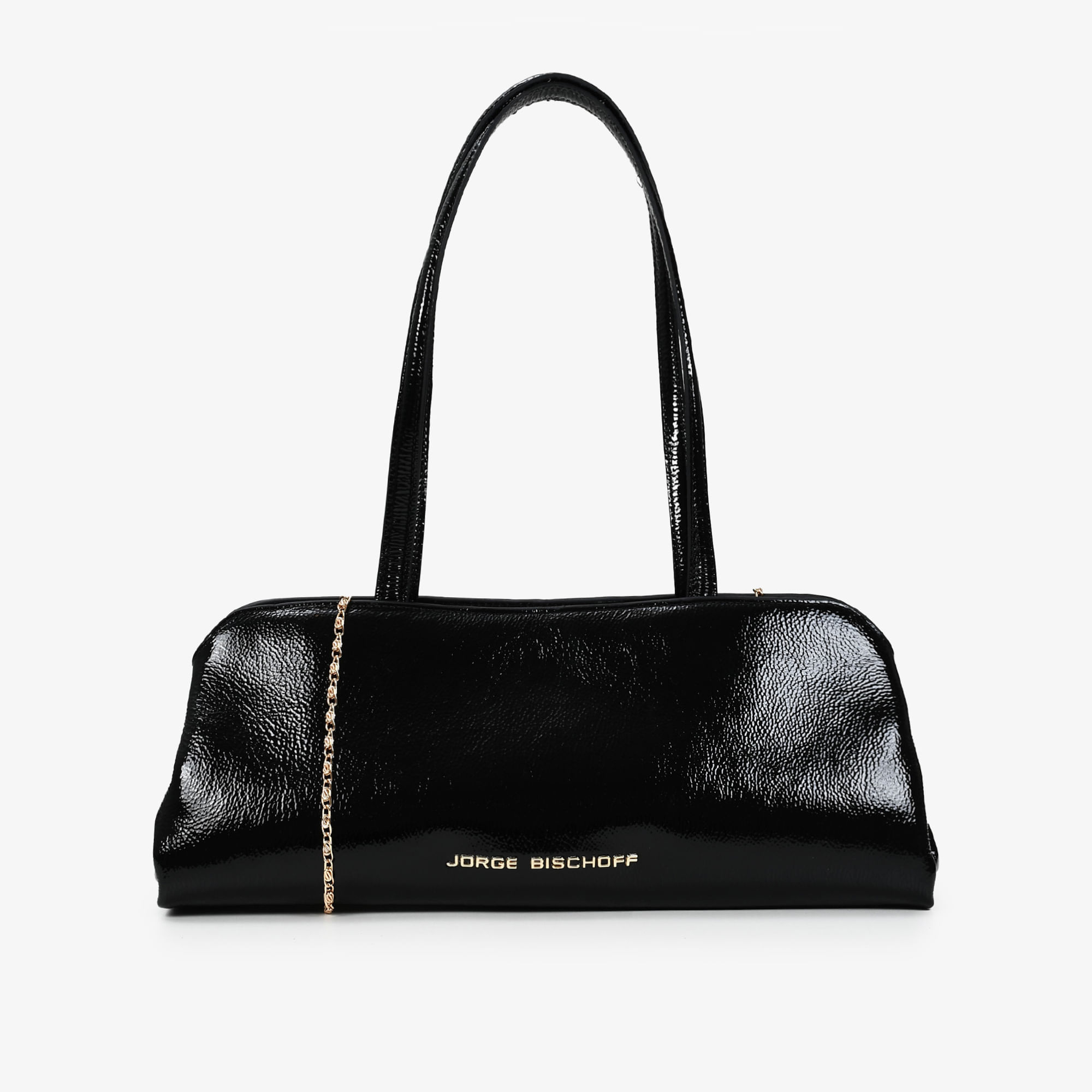 Bolsa De Ombro Preto Couro Verniz