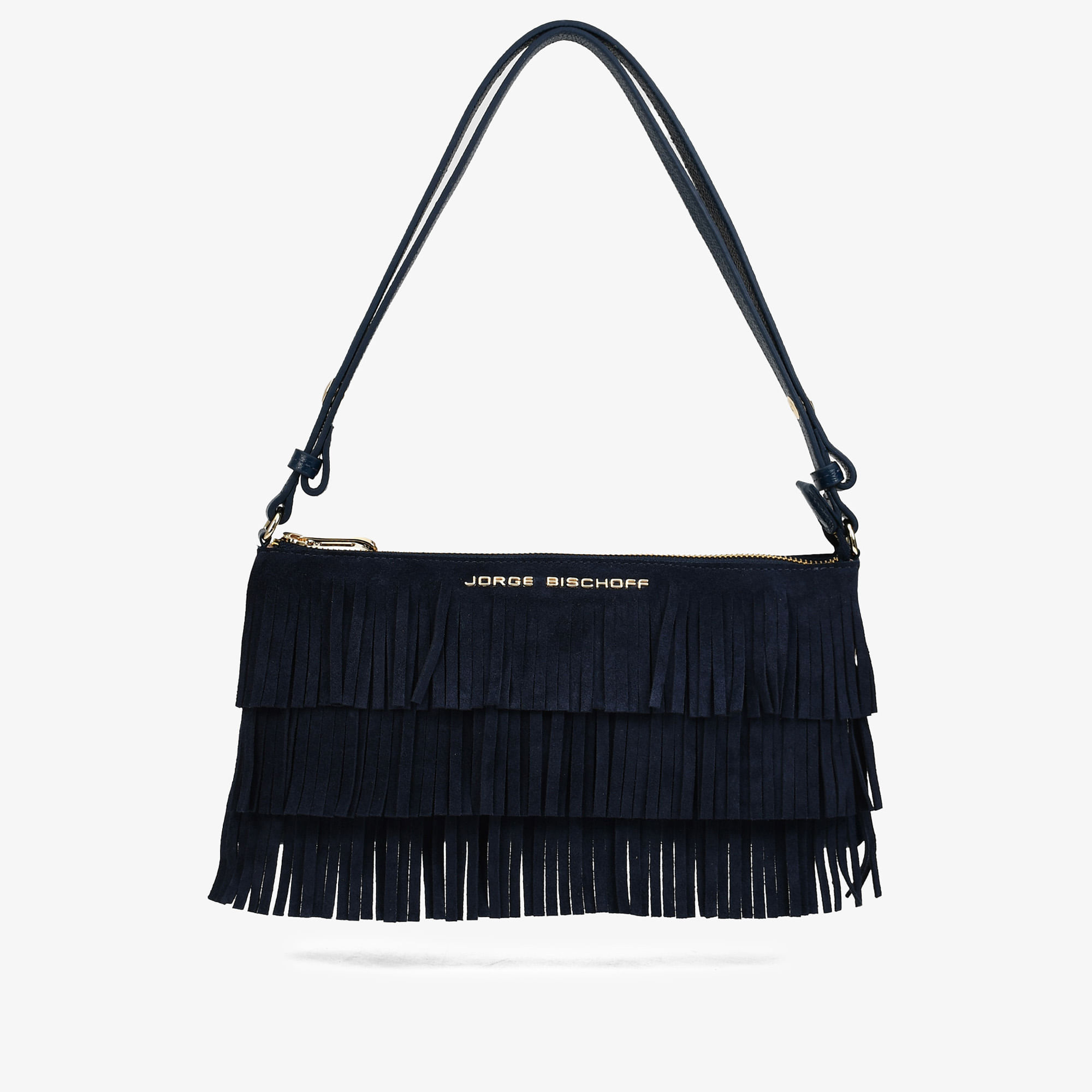 Bolsa Baguete Marinho Uco Franjas Couro