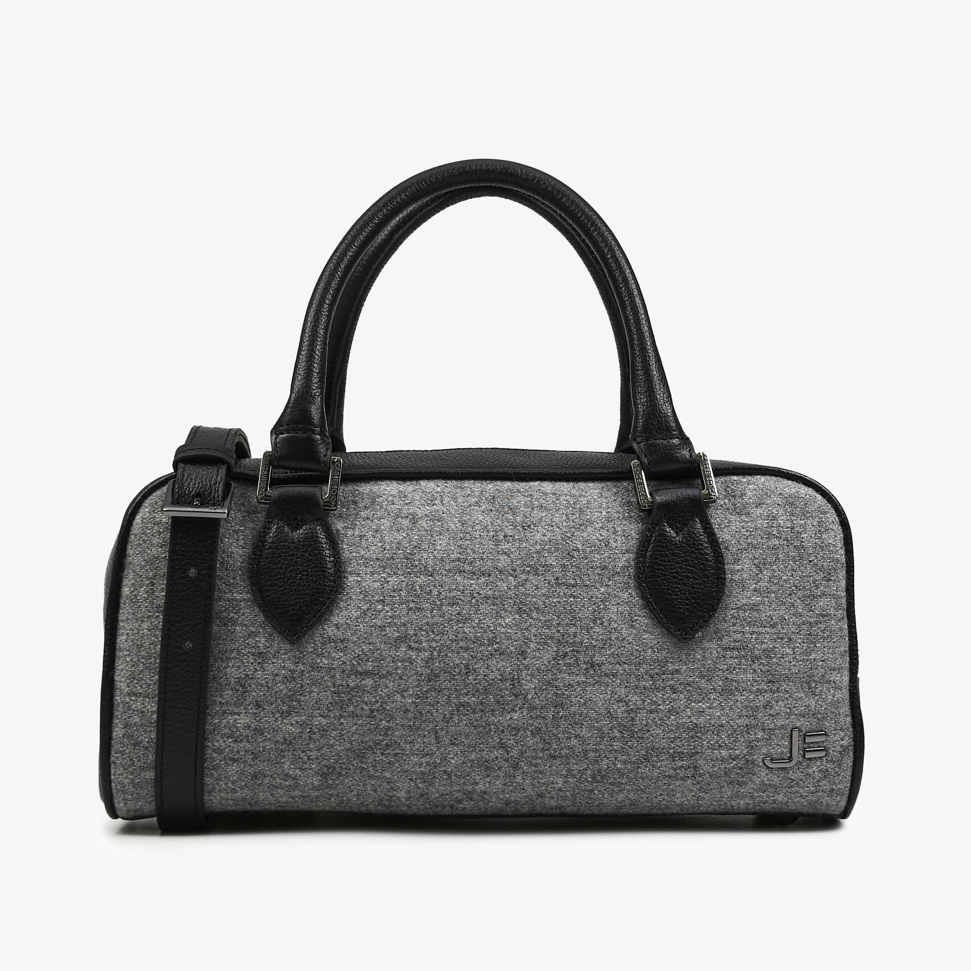 Bolsa Baú Cinza Calcário Tecido Preto Couro