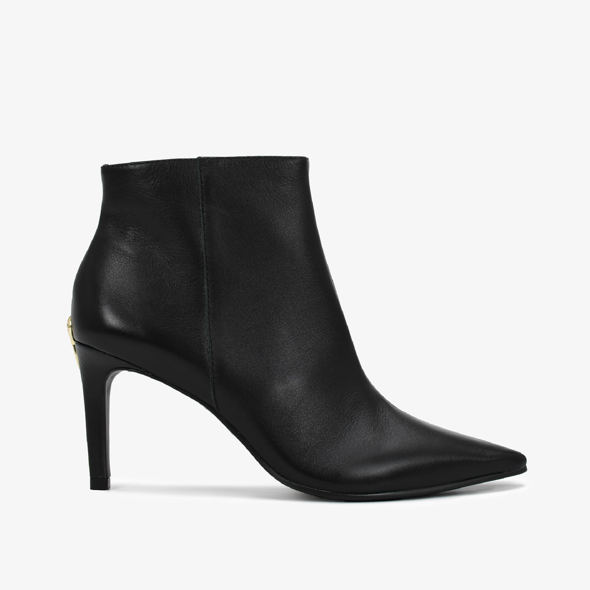 Bota Preto Cano Curto Salto Alto Couro