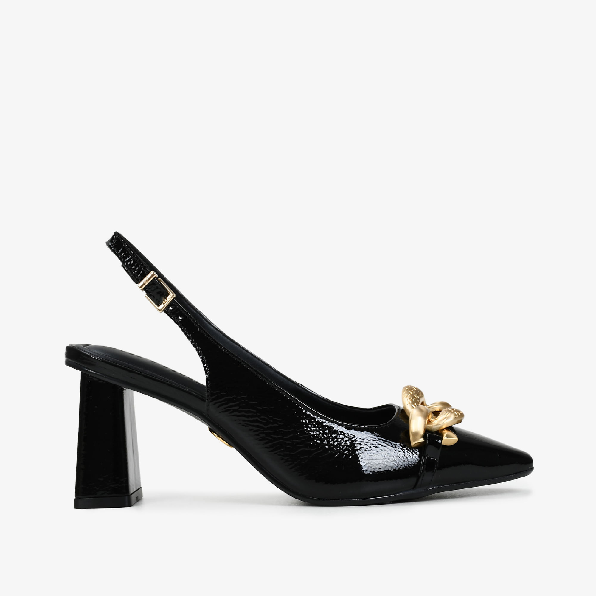 Slingback Preto Couro Verniz