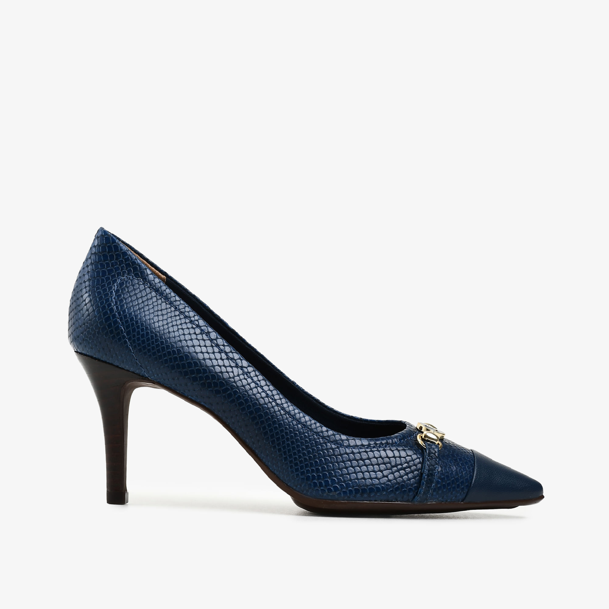 Scarpin Marinho Uco Couro Snake