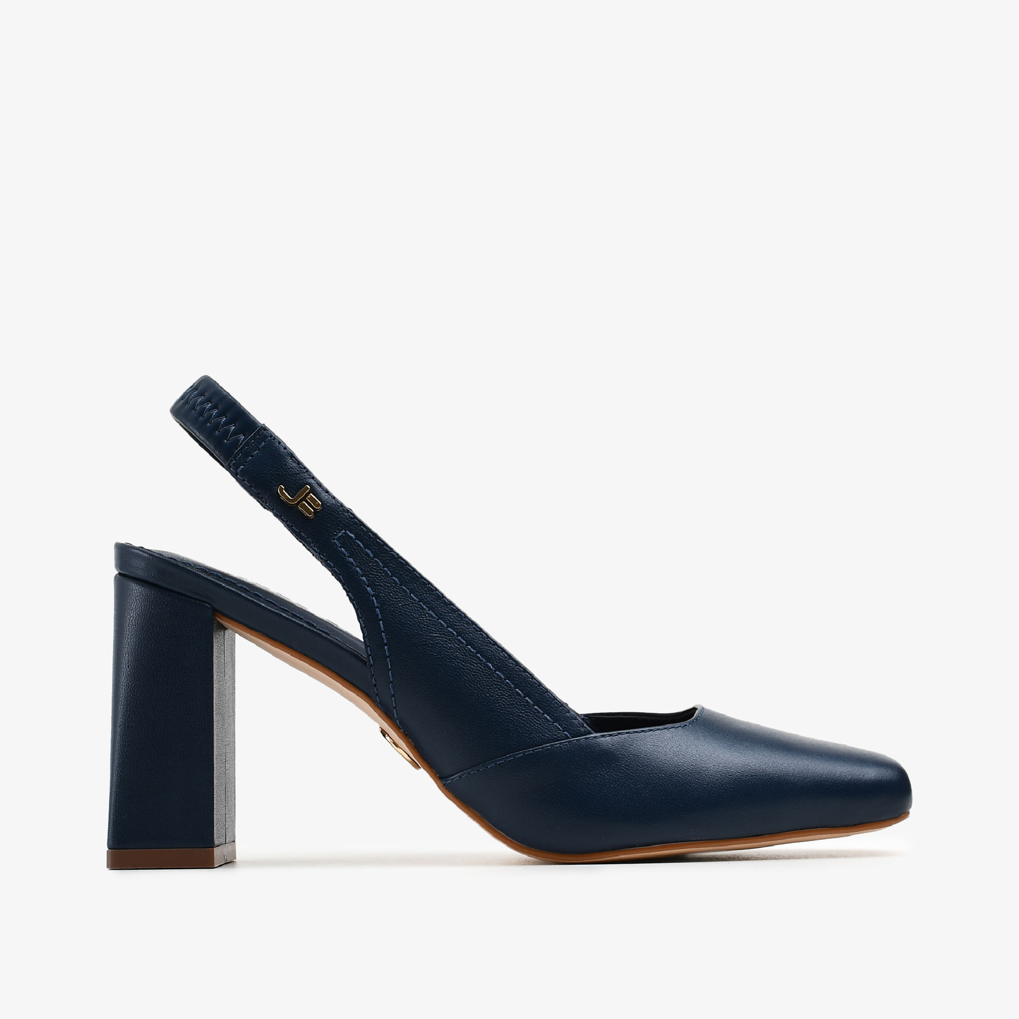 Slingback Marinho Uco Salto Bloco Couro