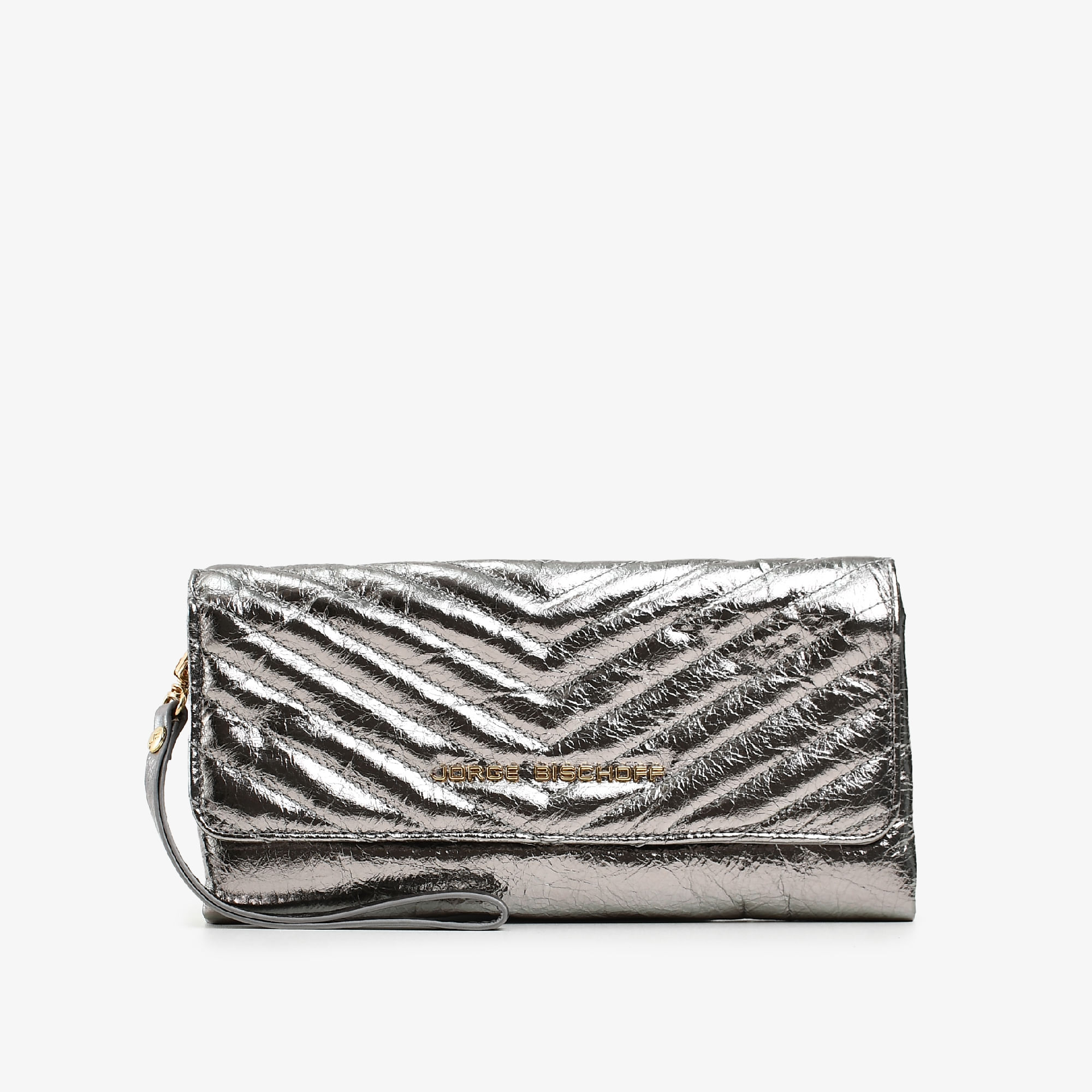 Bolsa Clutch Matelassê Metal Prata Velho Couro