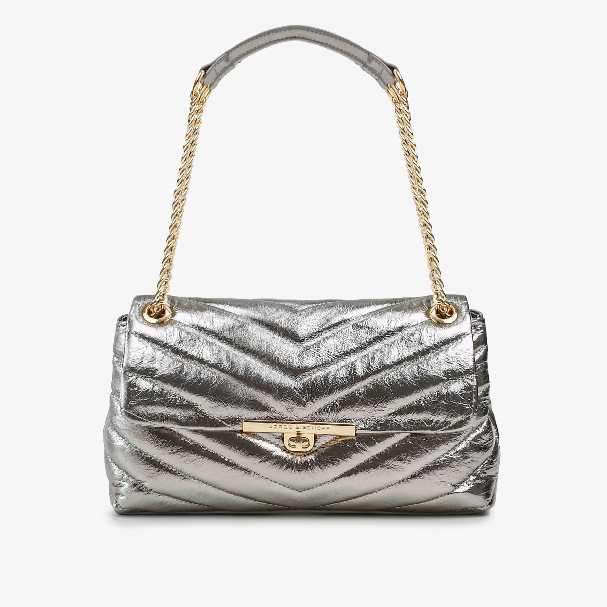 Bolsa De Ombro Mercedes Metal Prata Velho Matelassê Couro