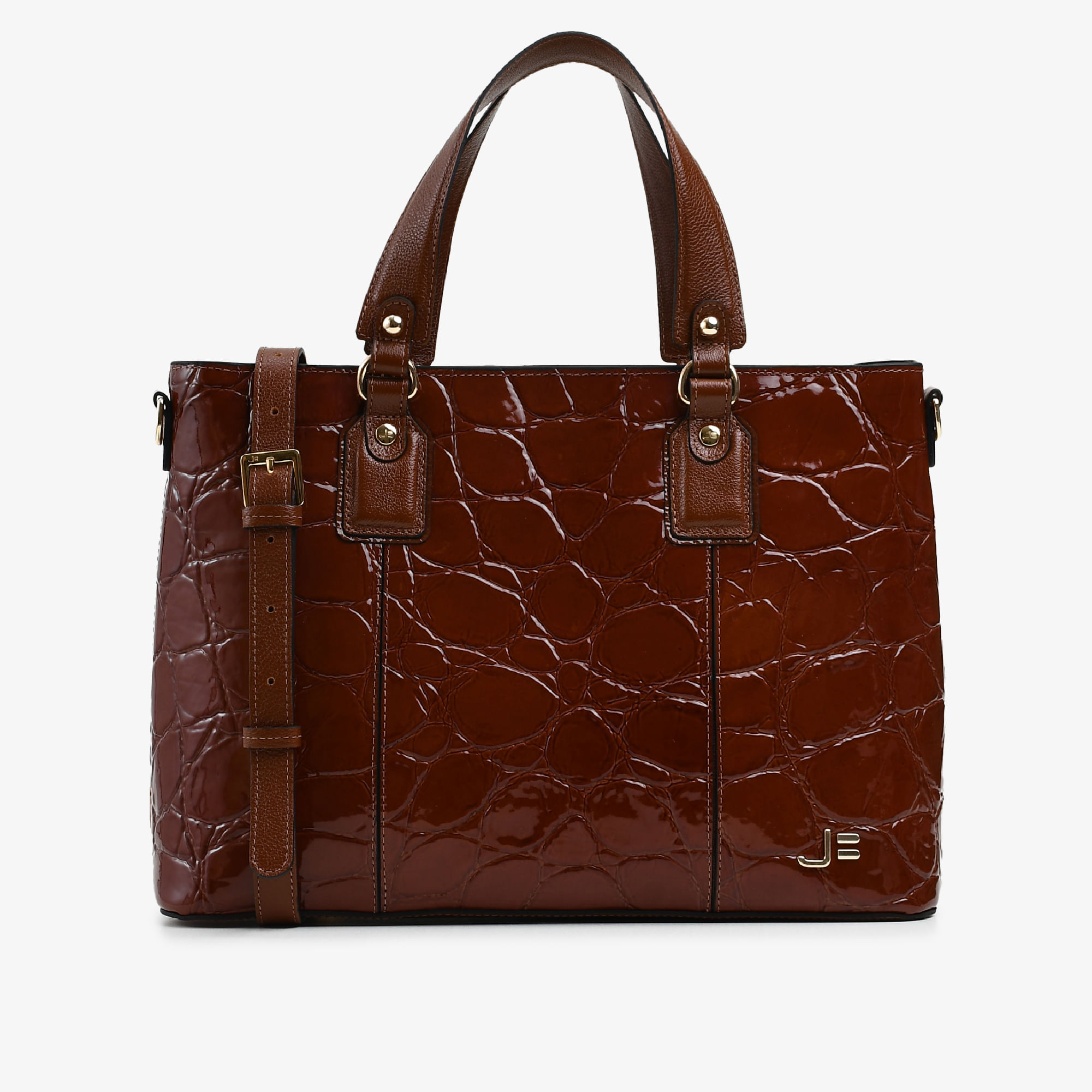 Bolsa Tote Marrom Tabaco Couro Croco