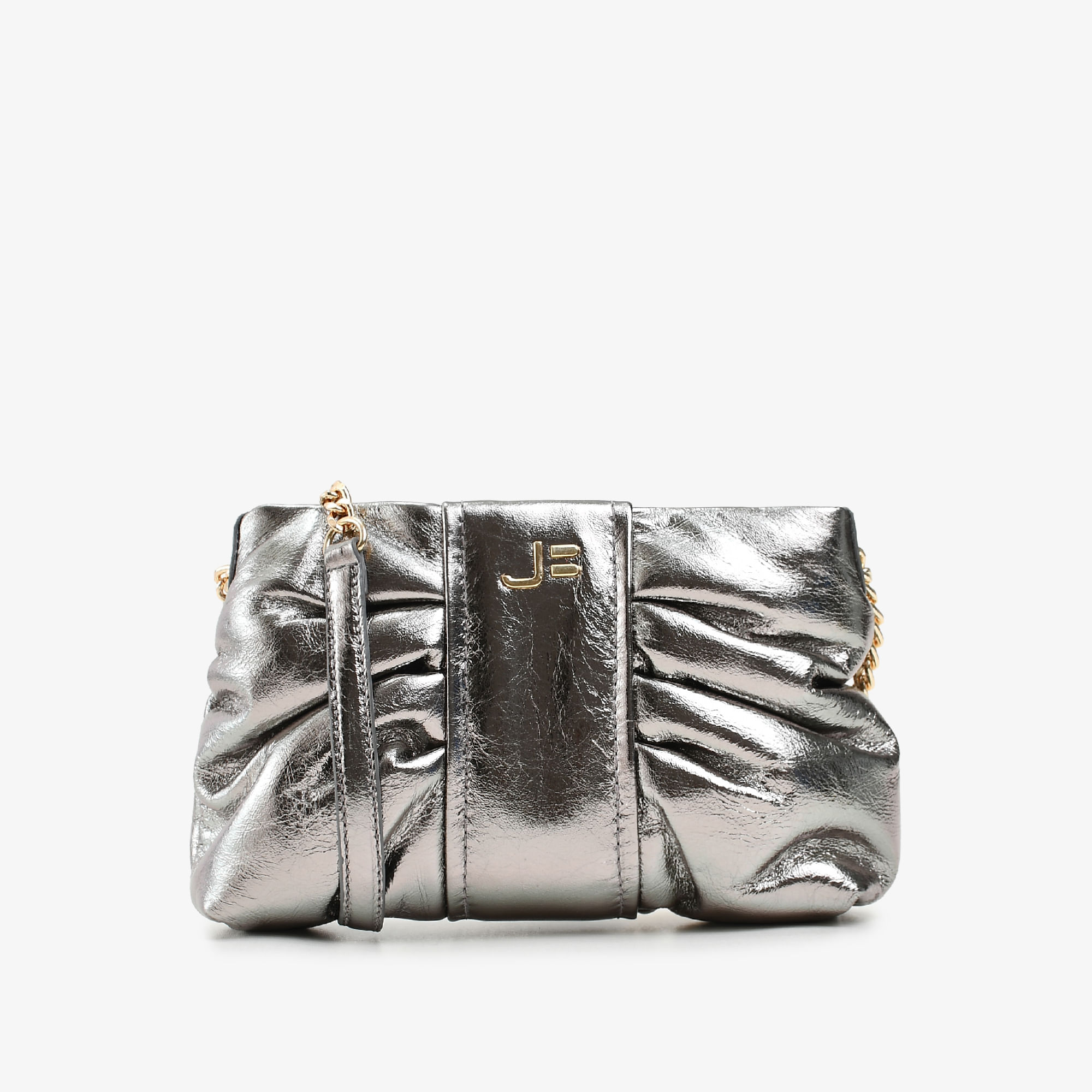 Bolsa Transversal Metal Grafite Prata Velho Couro