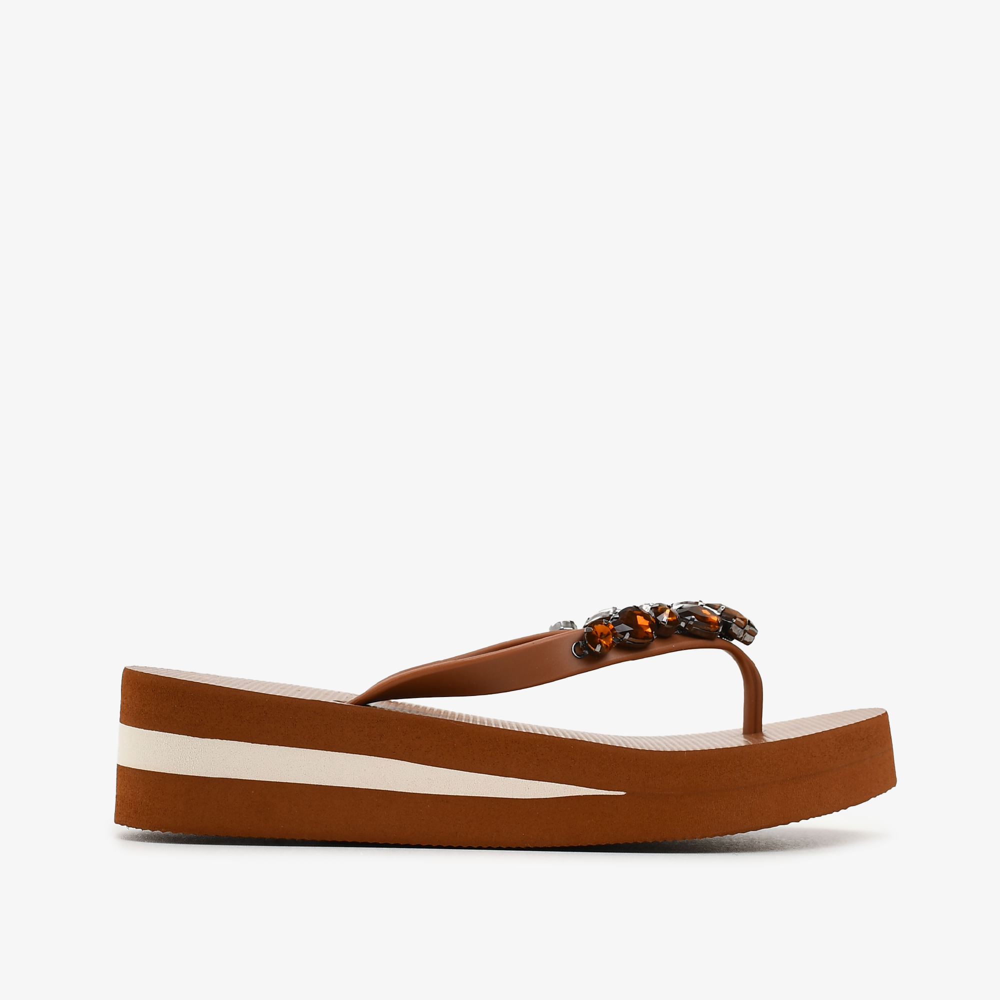Chinelo Plataforma Pedraria Marrom Tabaco Jb