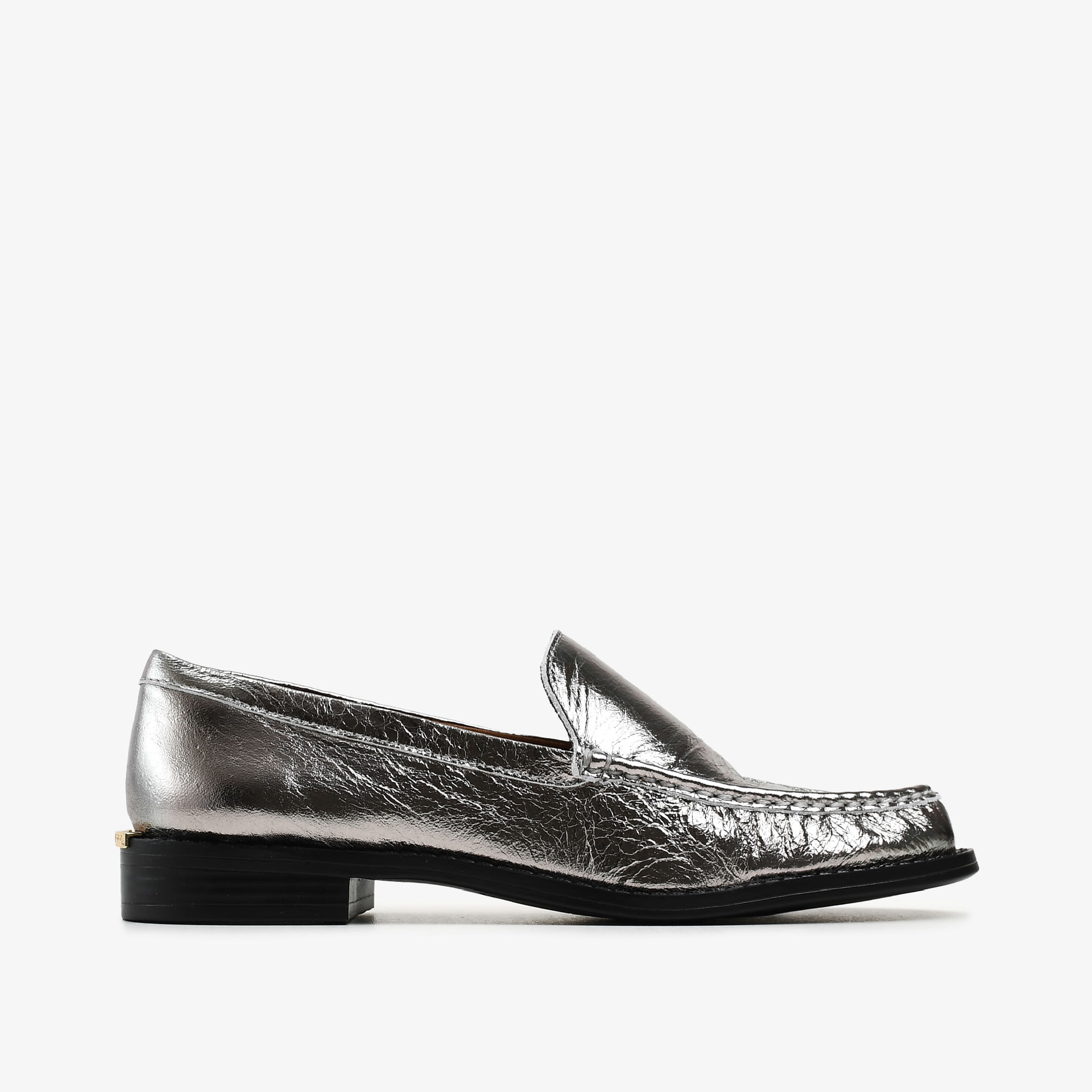 Loafer Metal Prata Velho Couro