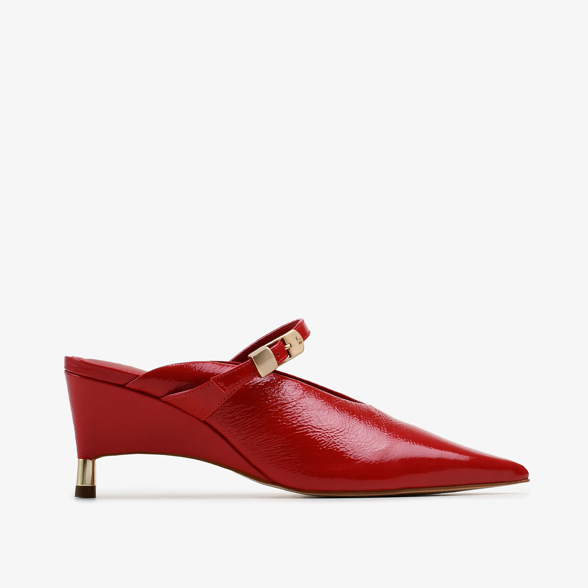 Mule Vermelho Cereja Couro Verniz