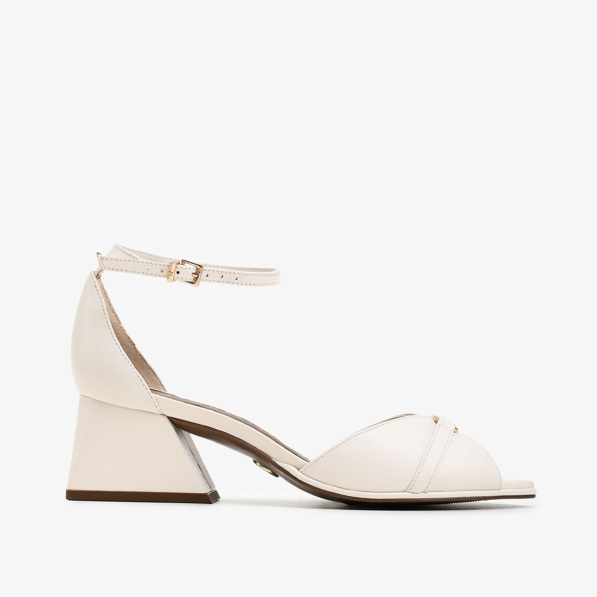 Sandália Off White Cordilheira Salto Bloco Couro