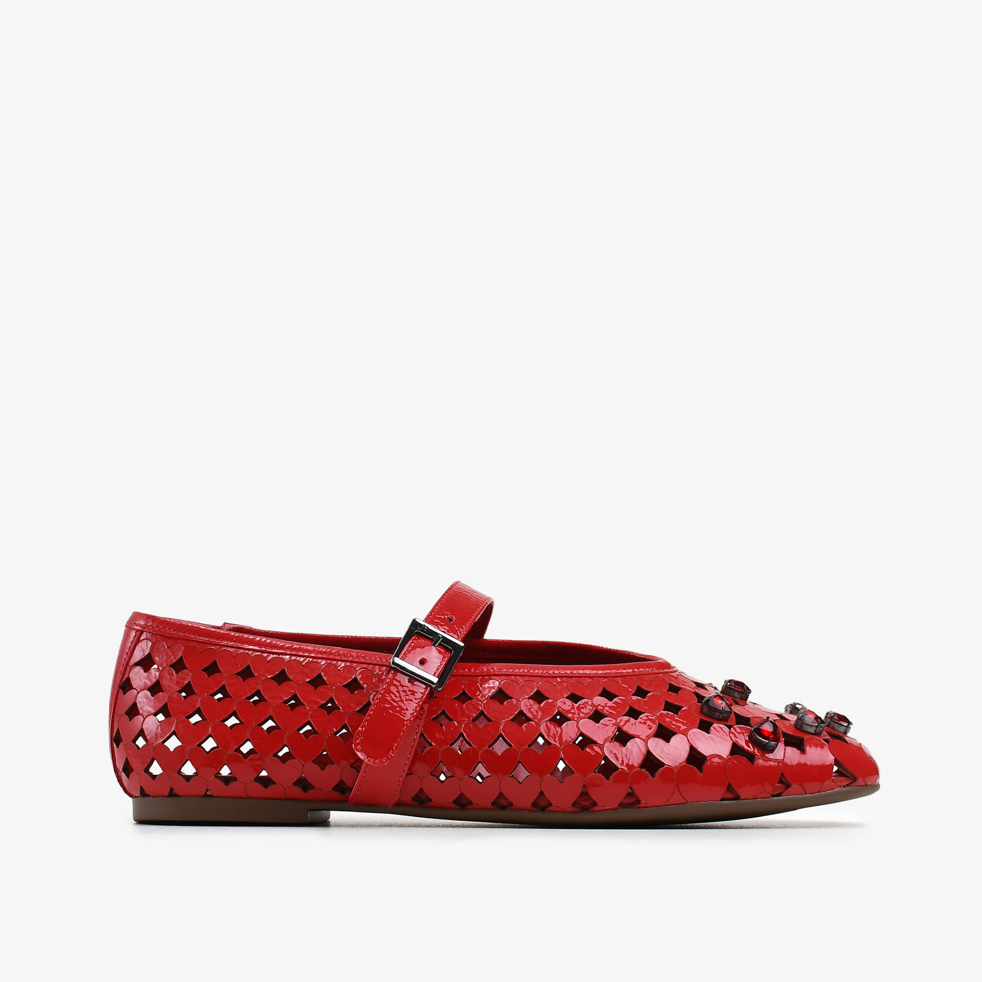 Sapatilha Coração Vermelho Cereja Couro