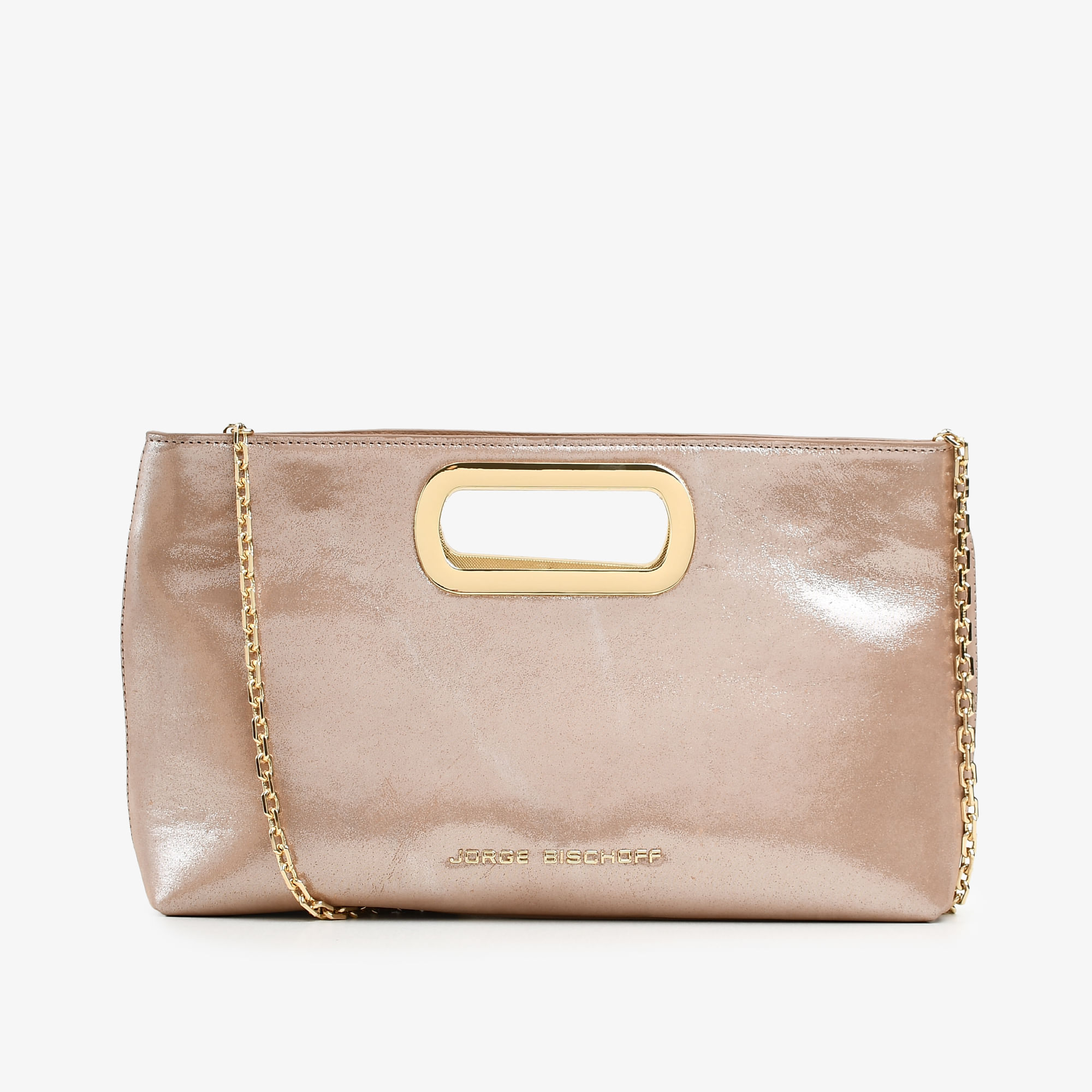 Bolsa Clutch Metal Nude Carvalho Couro