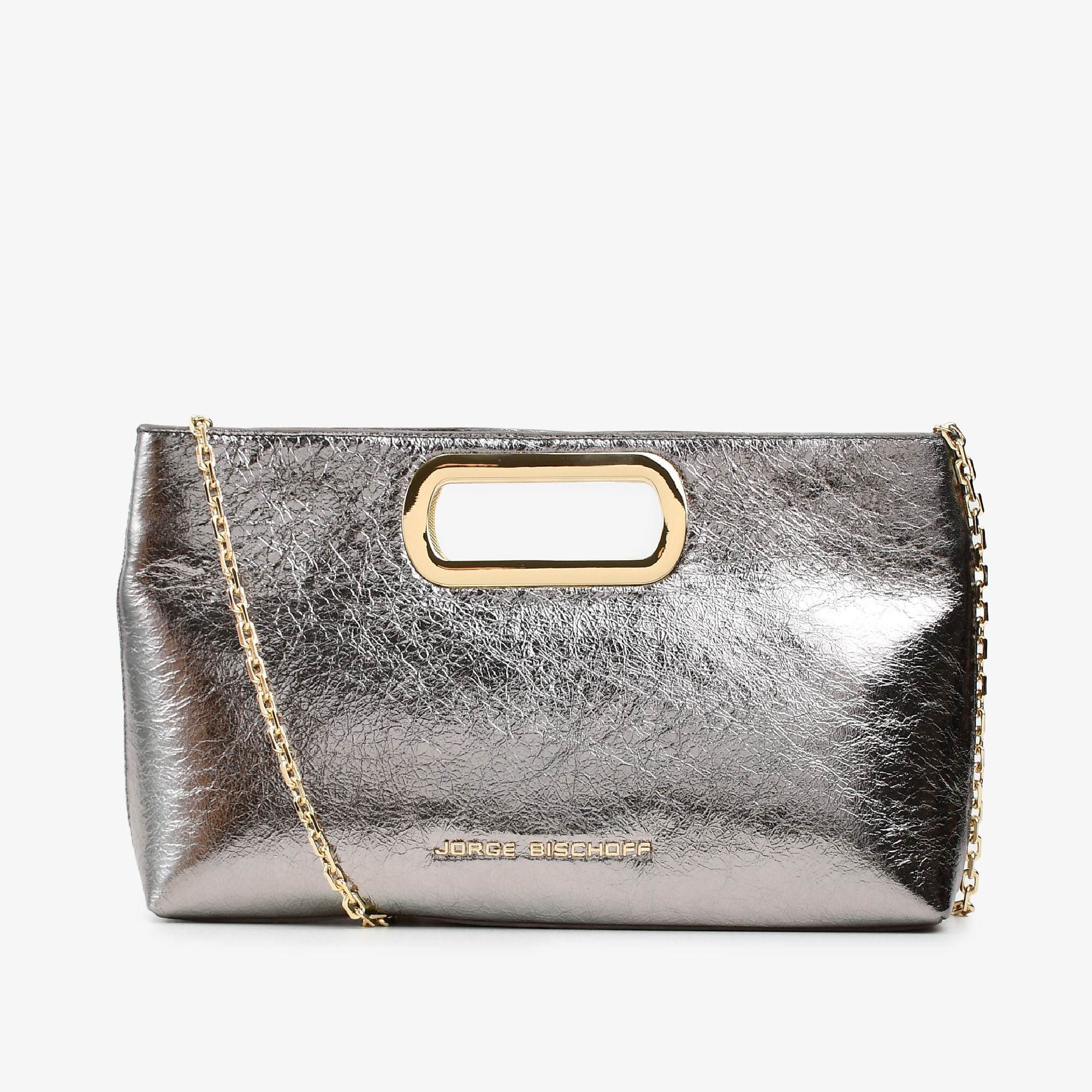 Bolsa Clutch Metal Prata Velho Couro
