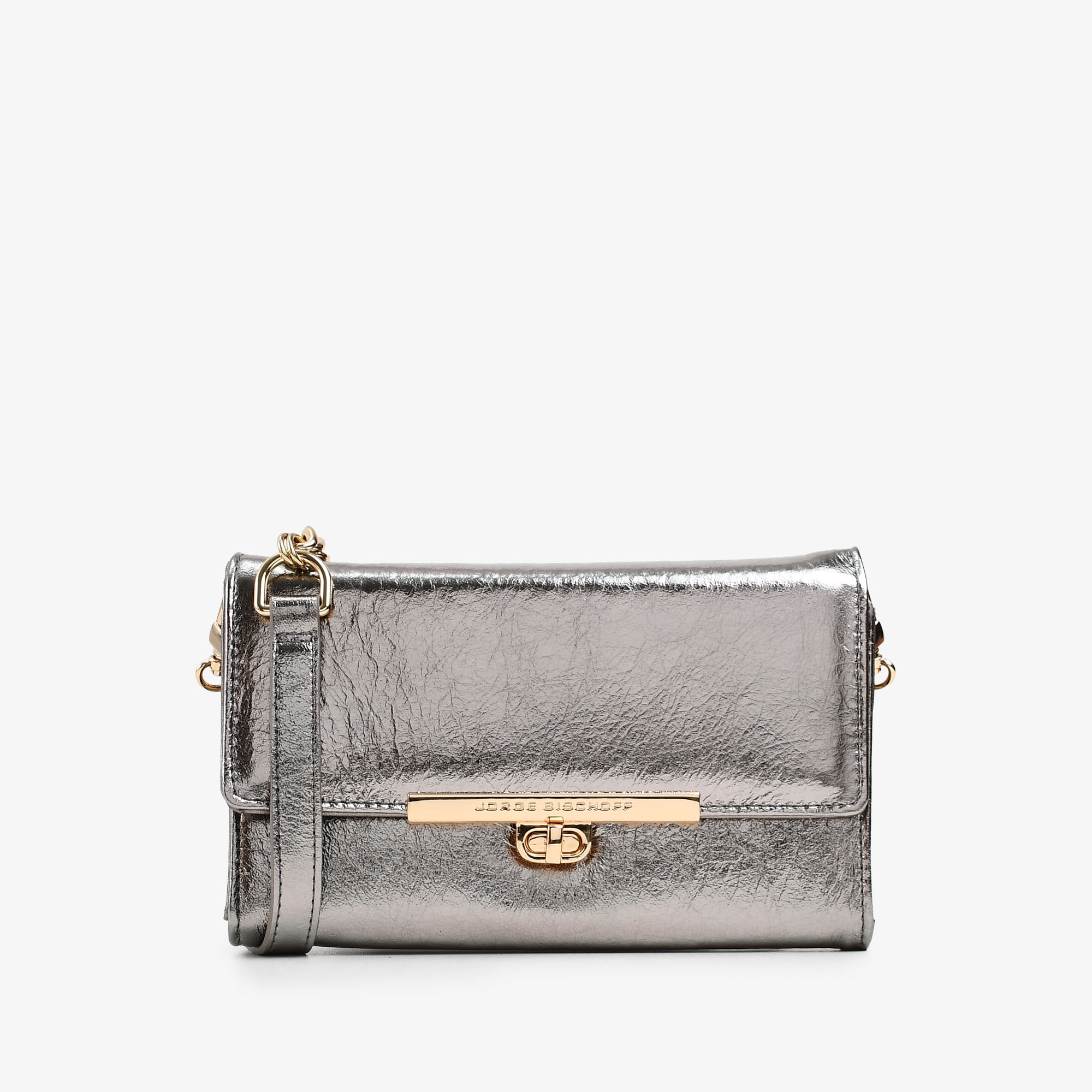 Bolsa Transversal Metal Prata Velho Couro