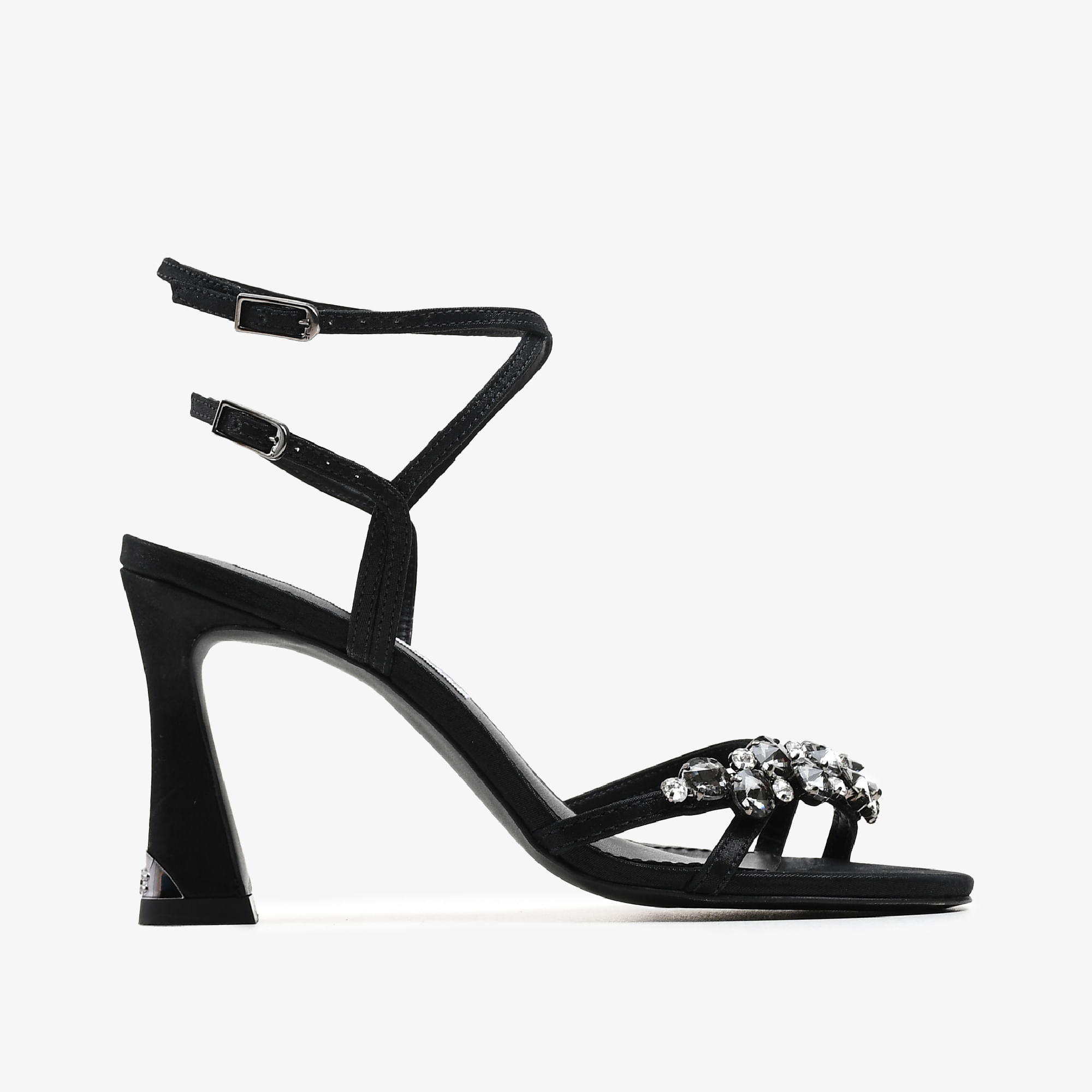 Sandália Salto Fino Preto Couro