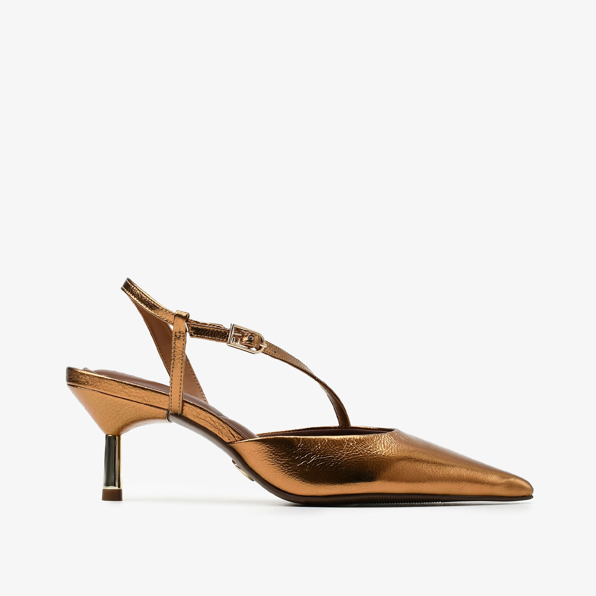 Slingback Metal Bronze Couro