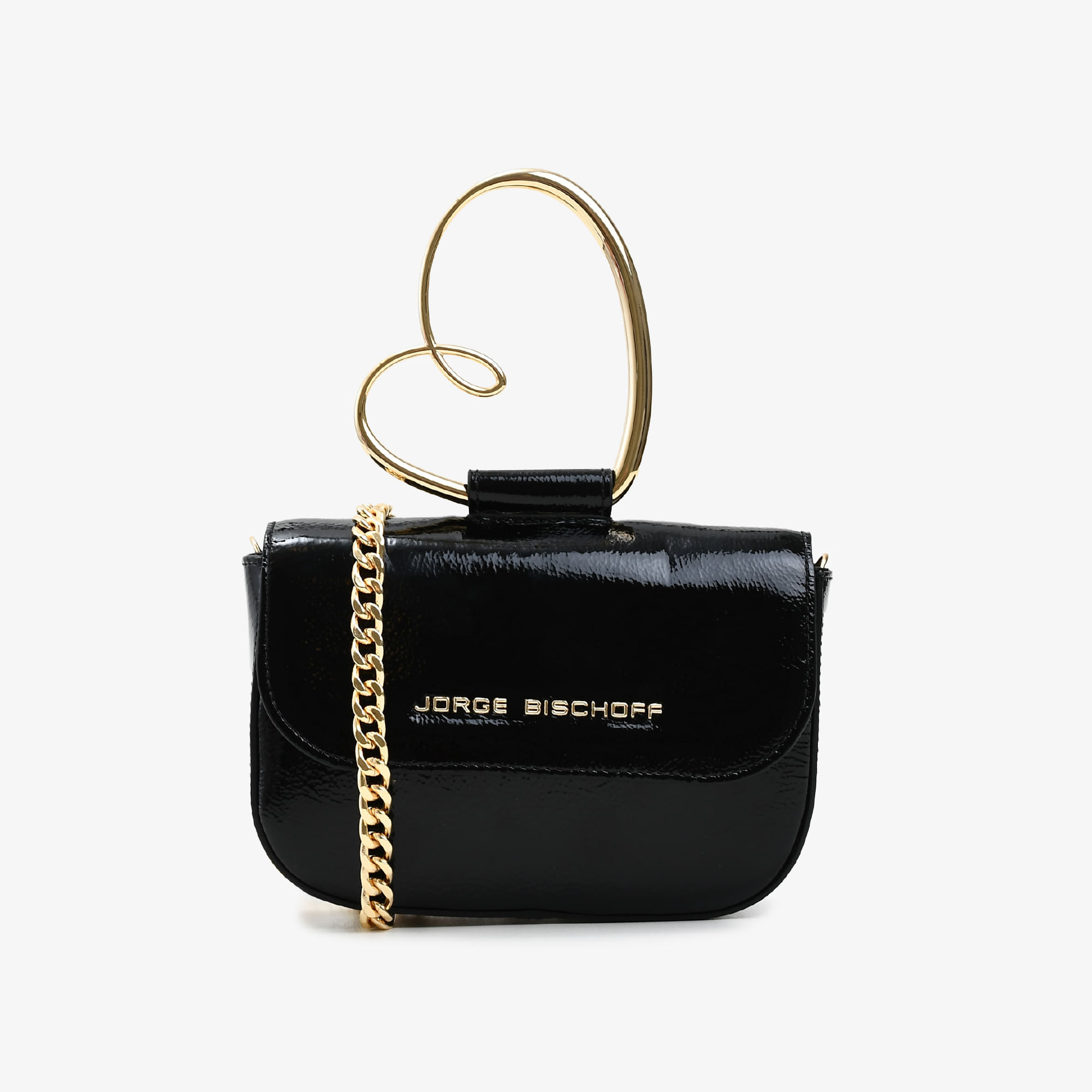 Bolsa Satchel Alça Coração Preto Couro