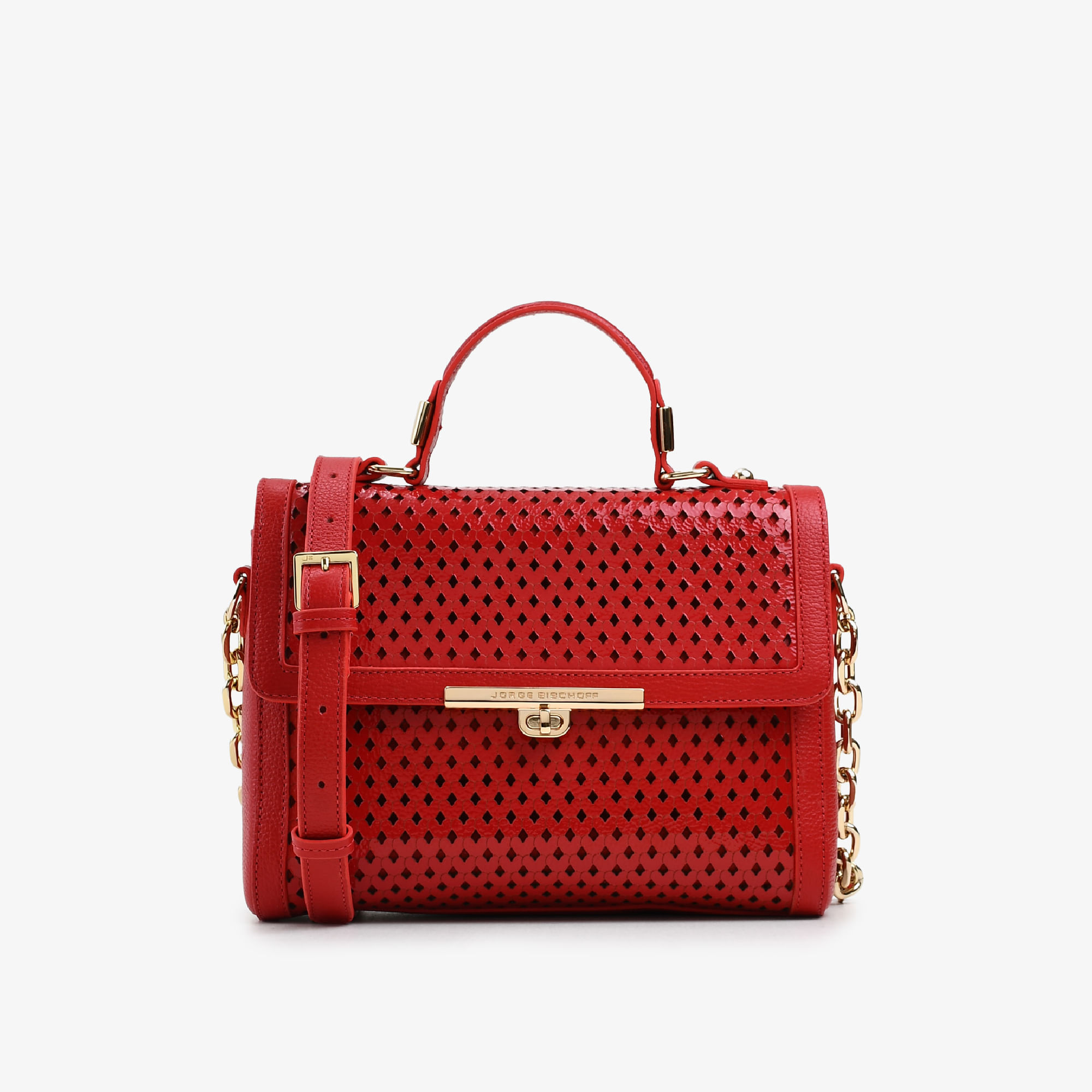 Bolsa Satchel Duas Alças Vermelho Cereja Couro