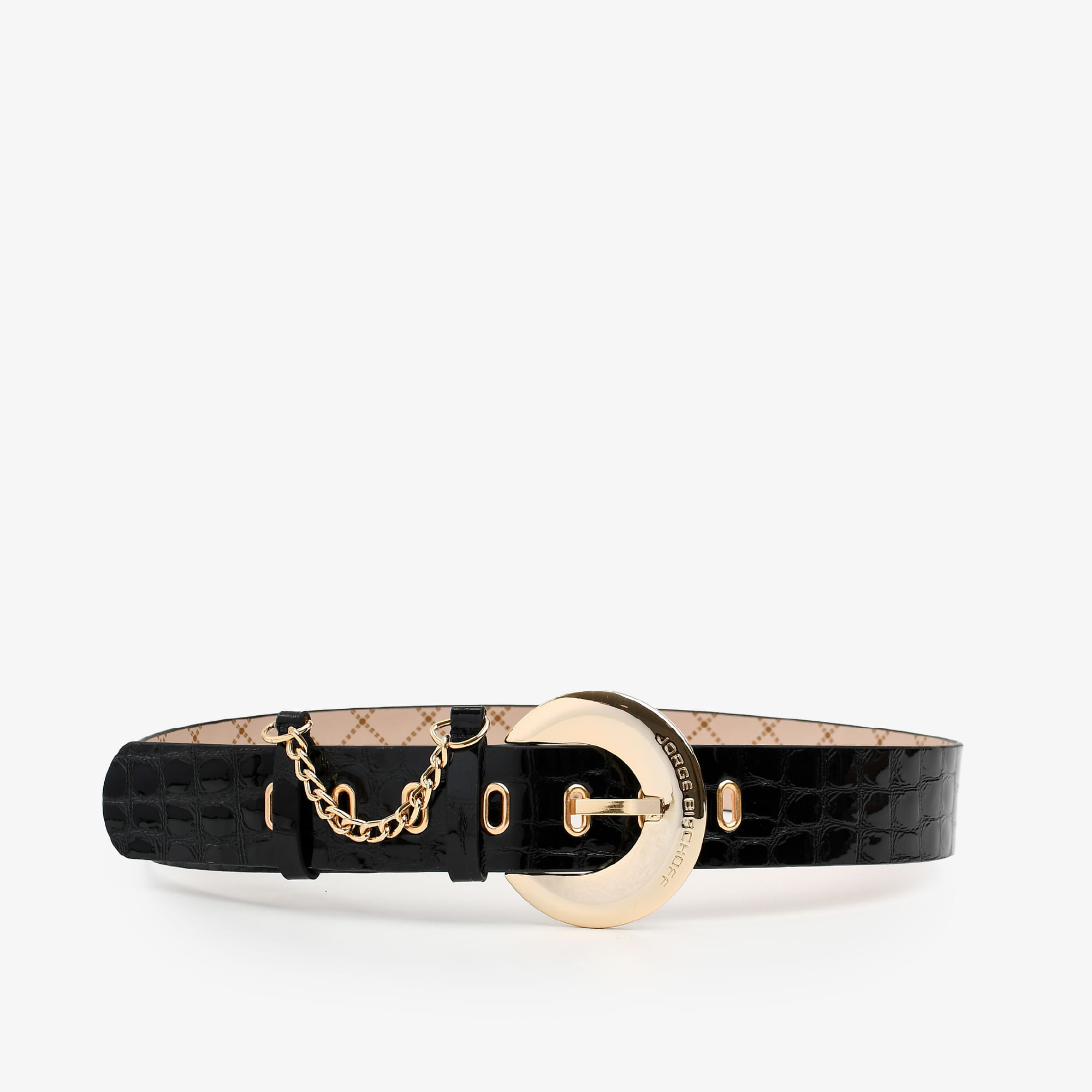 Cinto Largo Preto Couro Croco