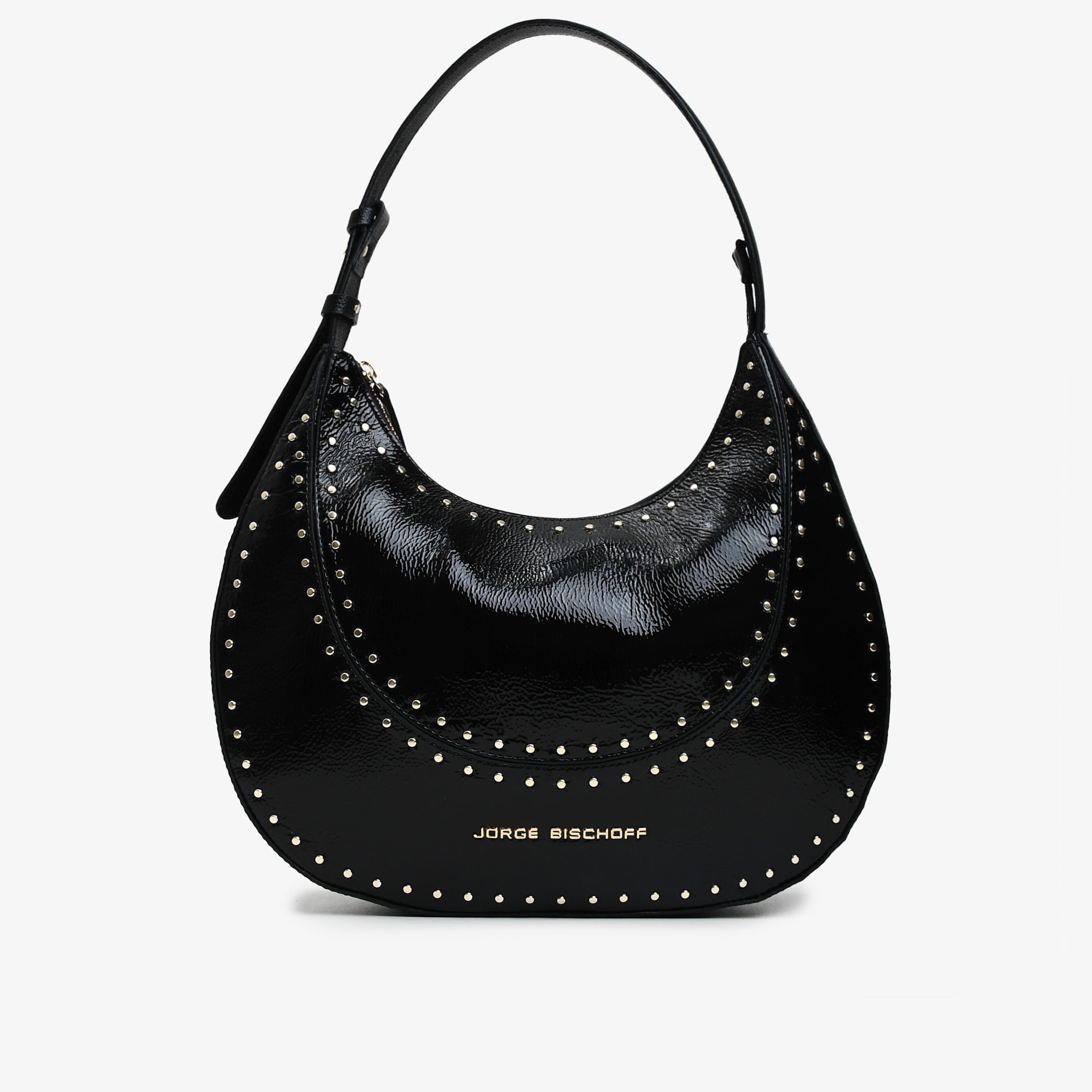 Bolsa Hobo Preto Tachas Couro
