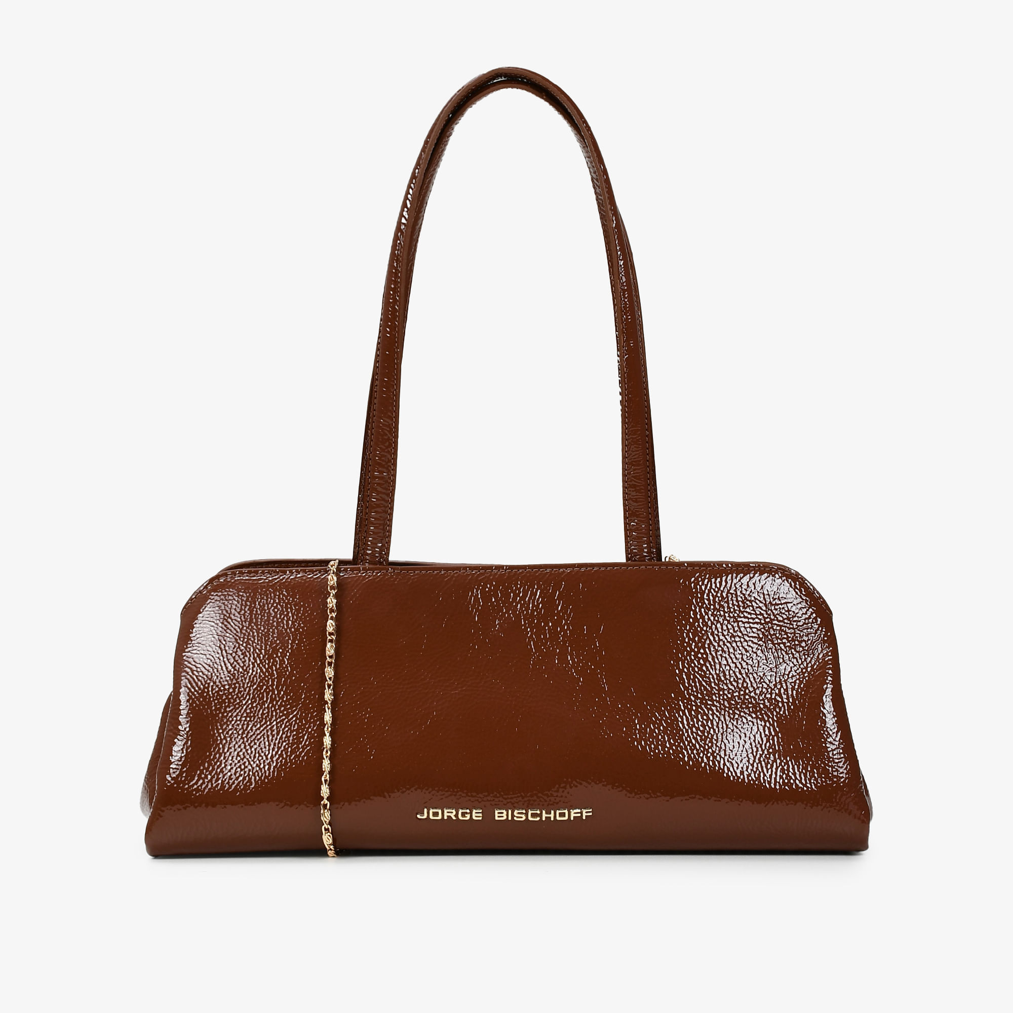 Bolsa De Ombro Marrom Tabaco Couro Verniz