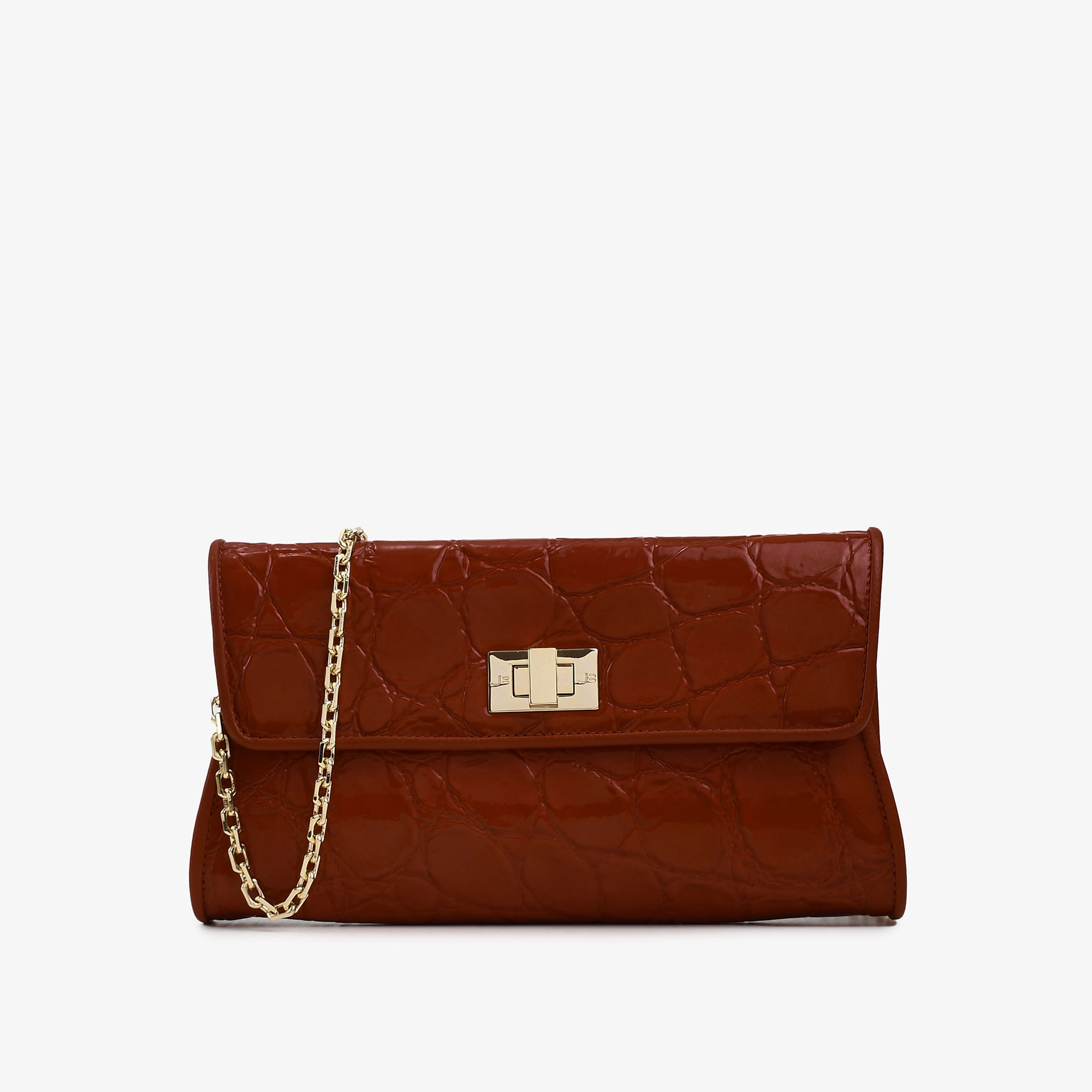 Bolsa Transversal Marrom Tabaco Couro Croco