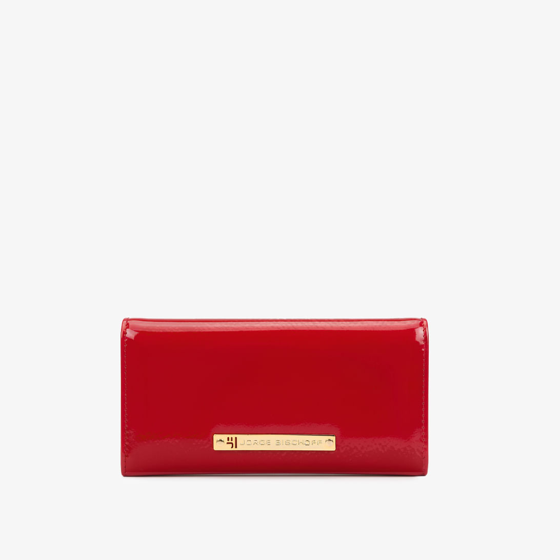 Carteira Envelope Vermelho Cereja Couro Verniz