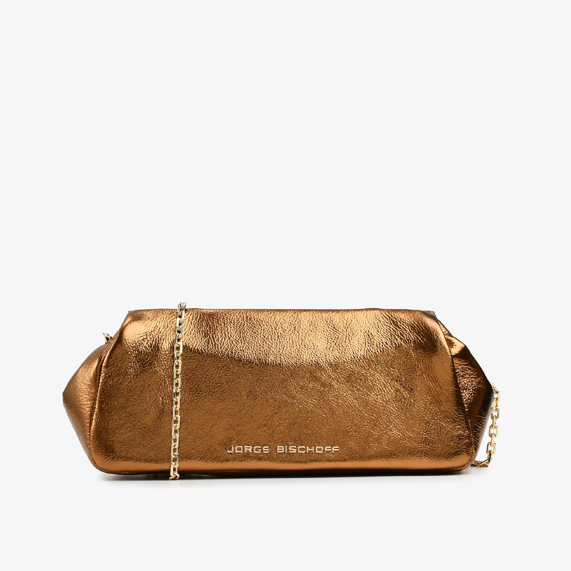 Bolsa Clutch Metal Bronze Couro