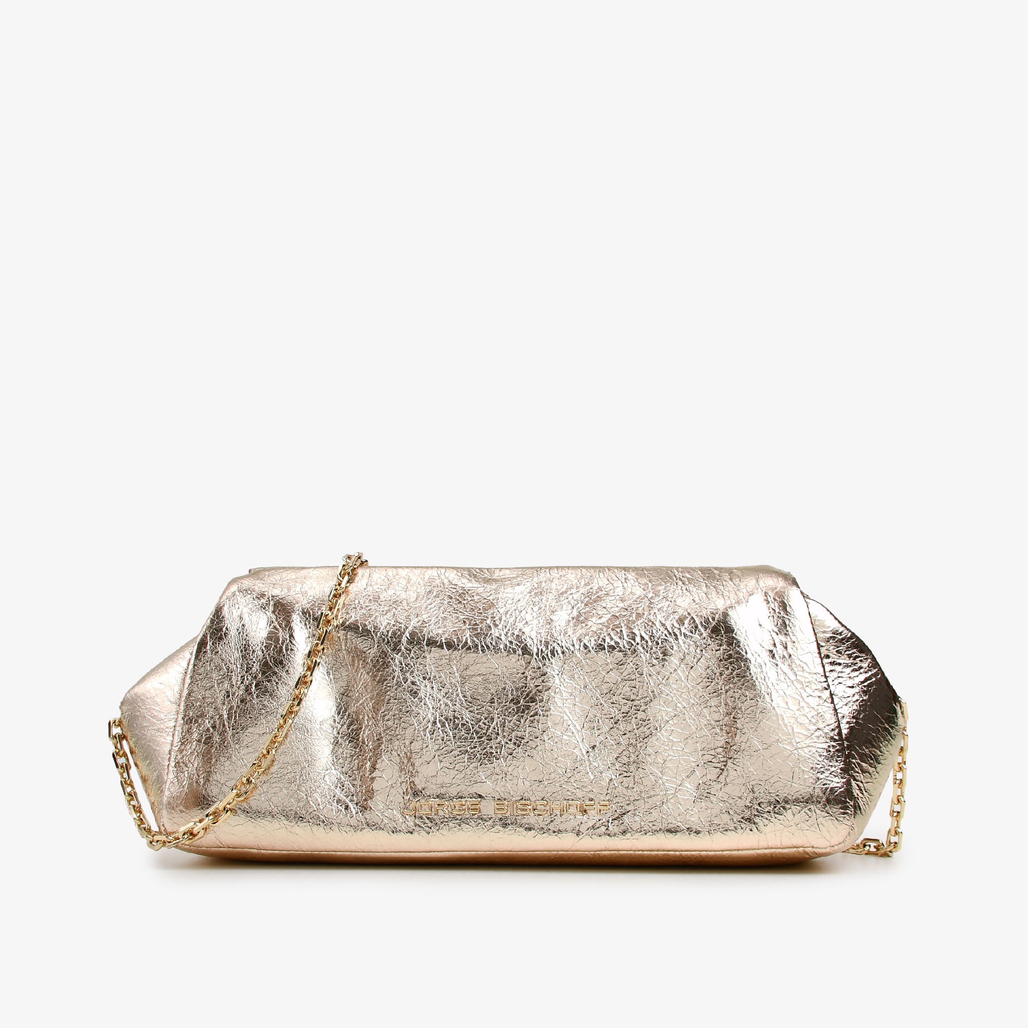 Bolsa Clutch Metal Ouro Claro Couro