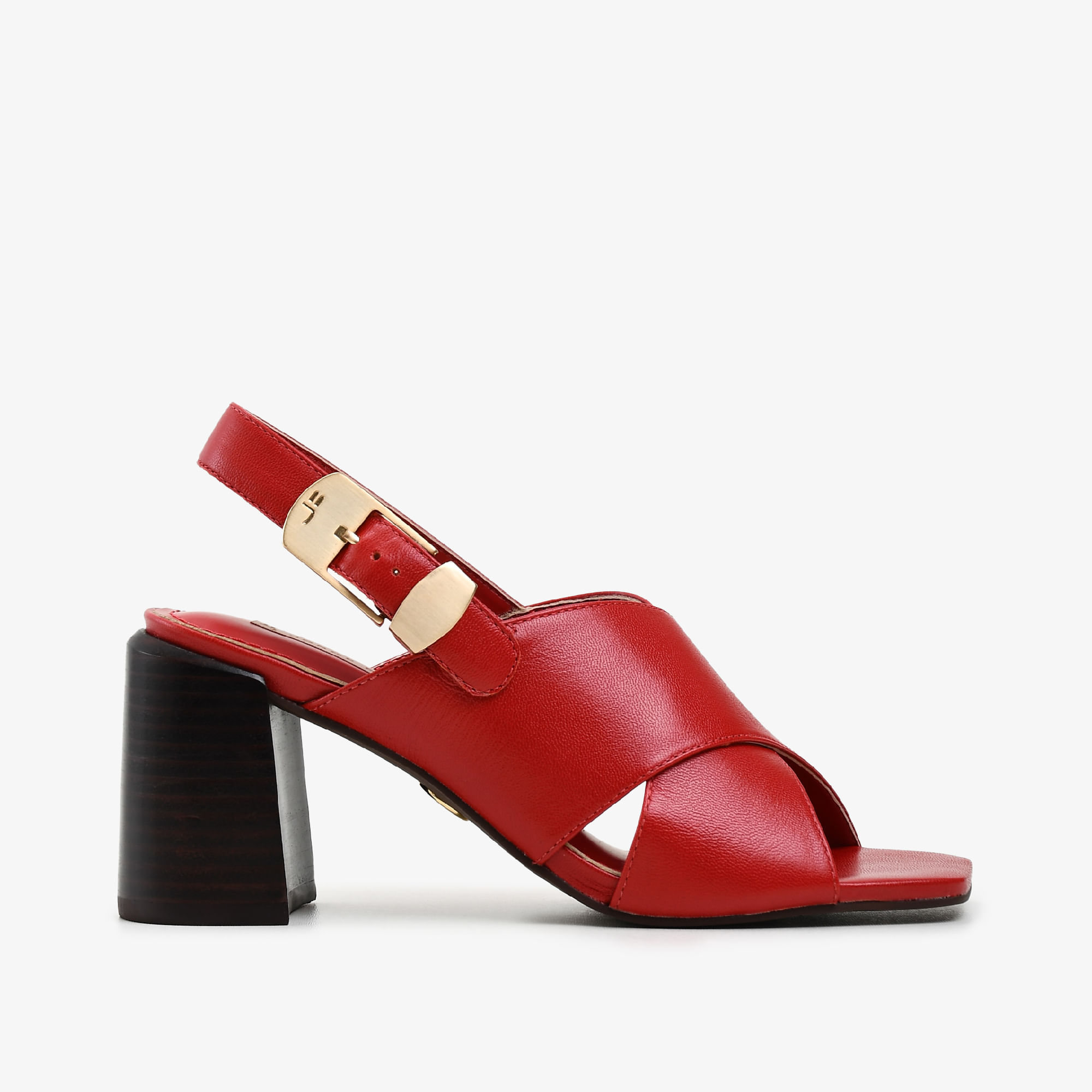Sandália Salto Bloco Vermelho Cereja Couro