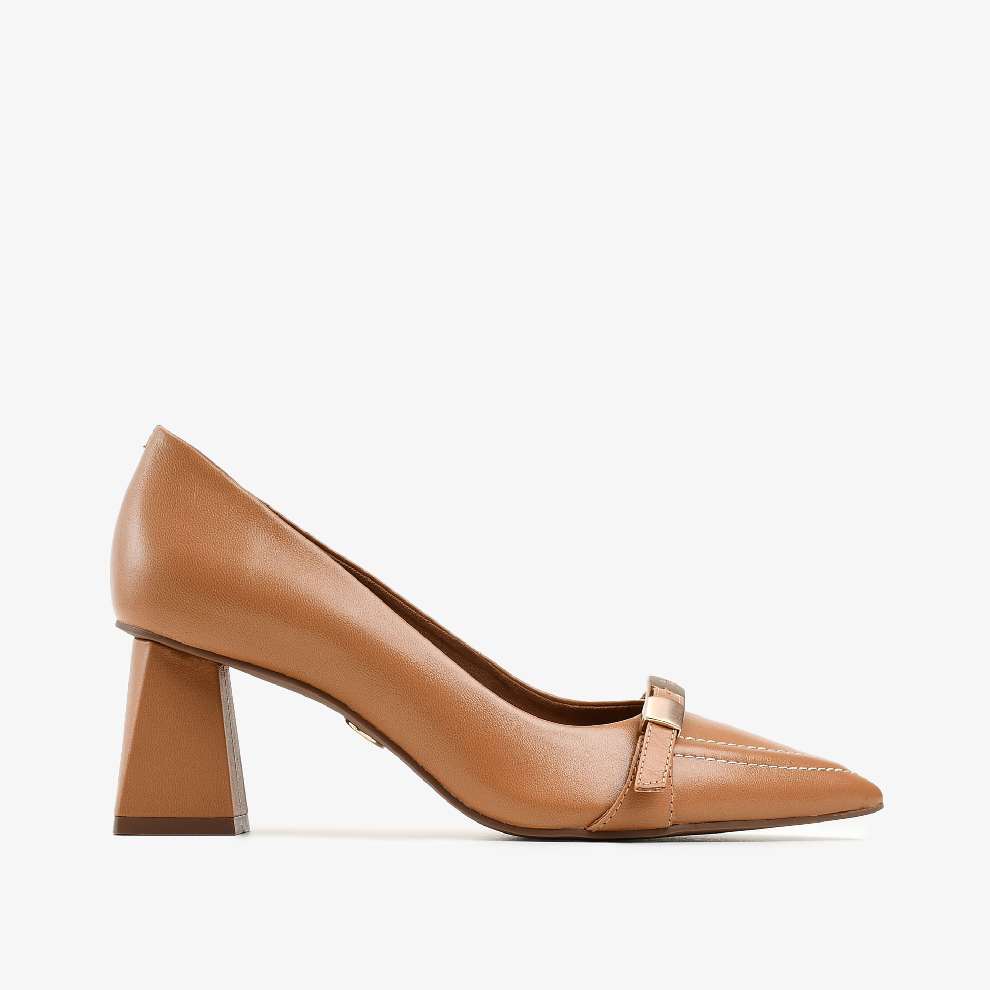 Scarpin Caramelo Álamo Salto Bloco Médio Couro
