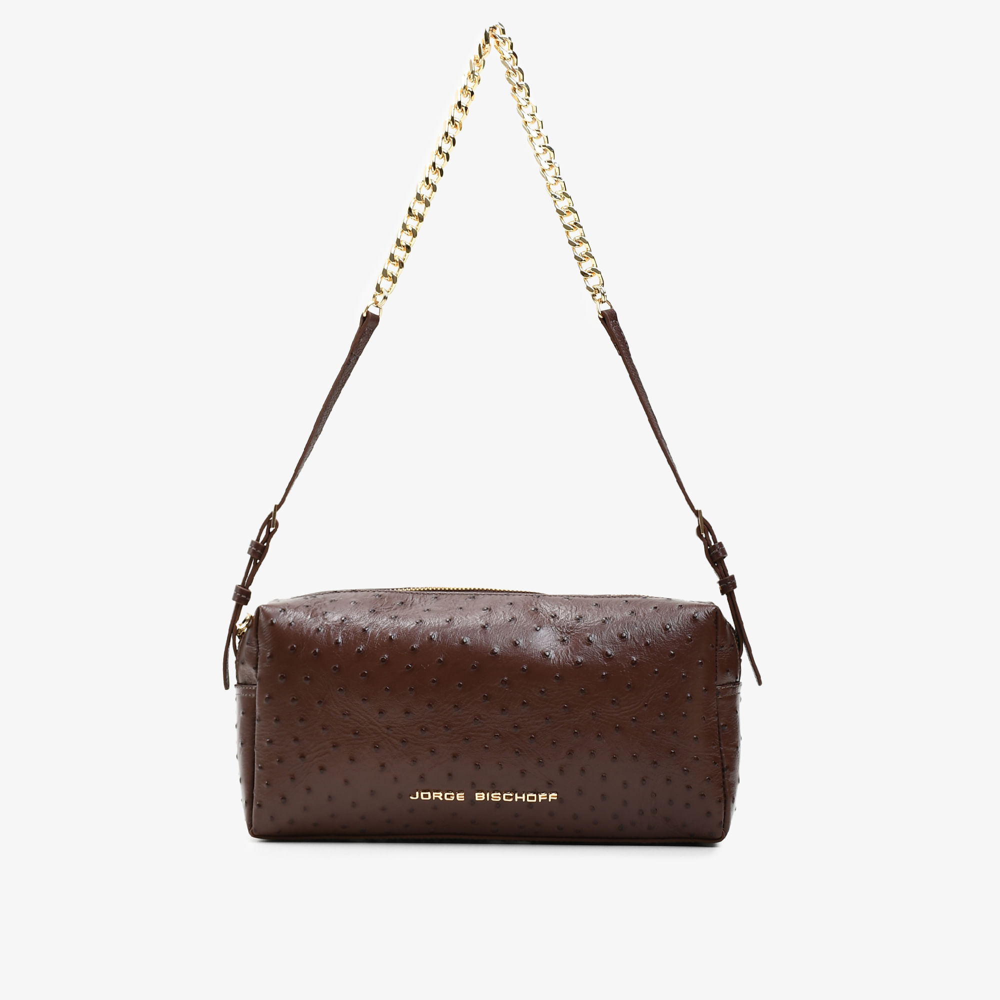 Bolsa Baguete Marrom Café Couro Avestruz
