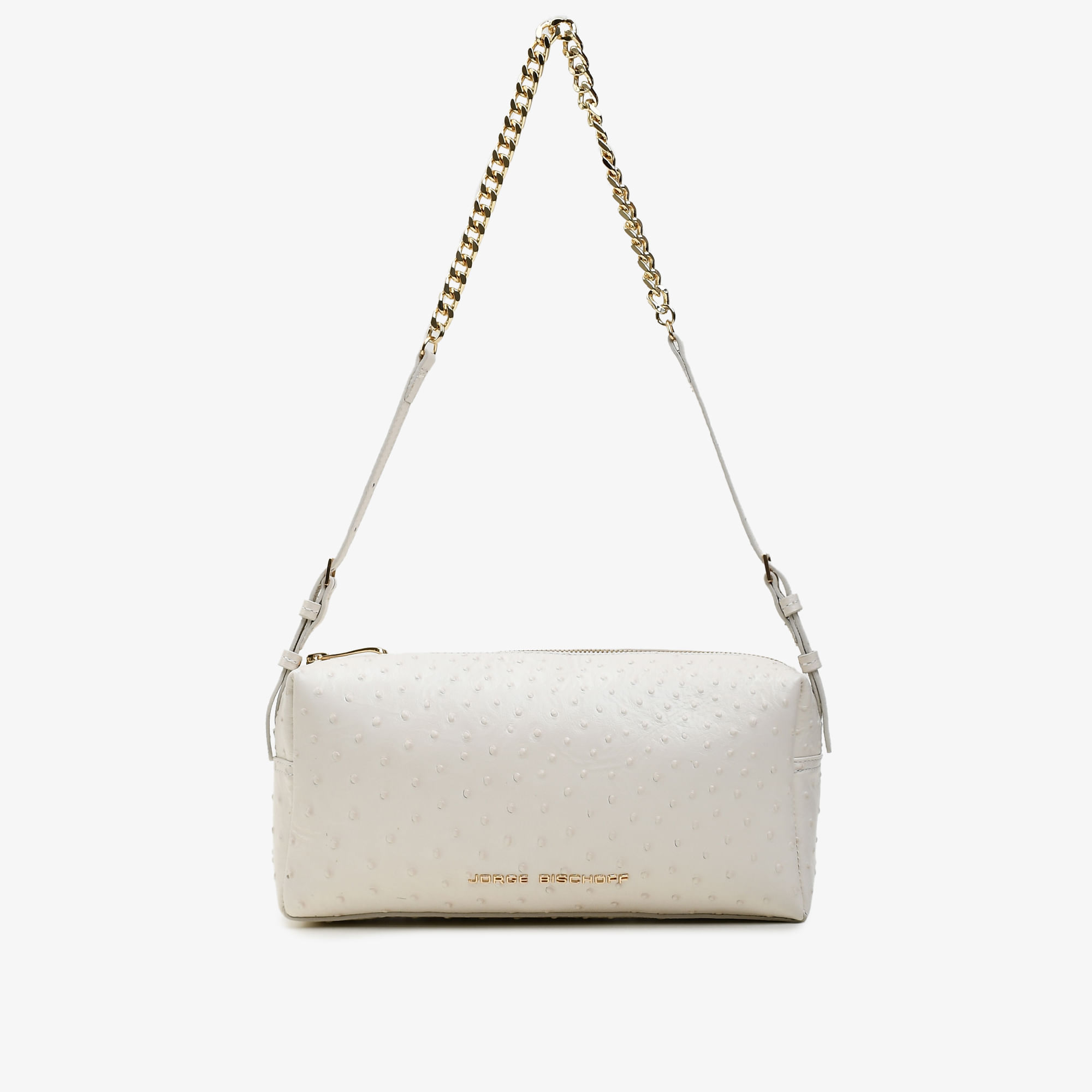 Bolsa Baguete Off White Algodão Couro Avestruz