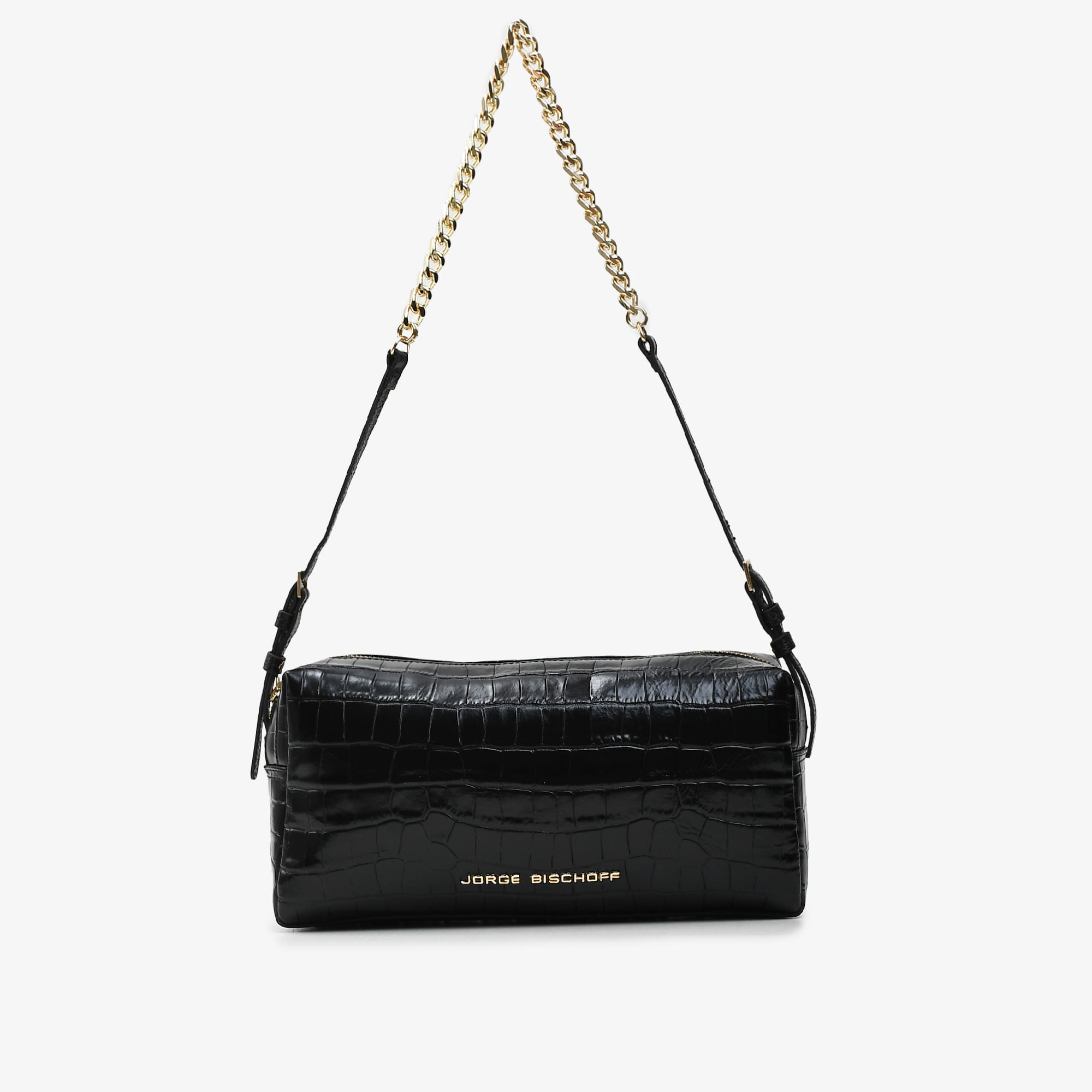 Bolsa Baguete Preto Couro Croco