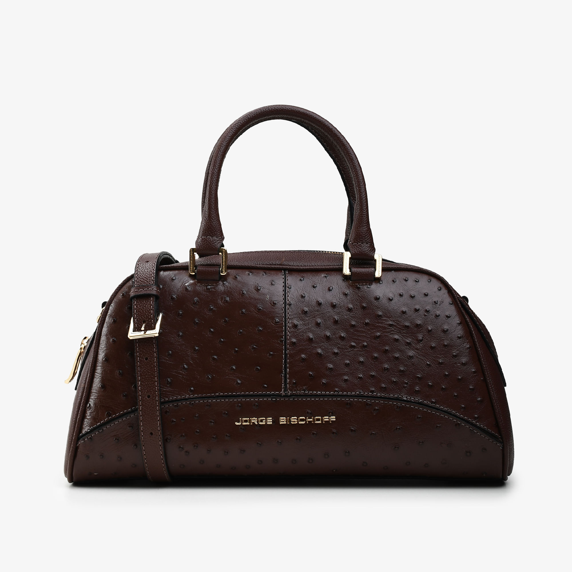 Bolsa Baú Marrom Café Couro Avestruz