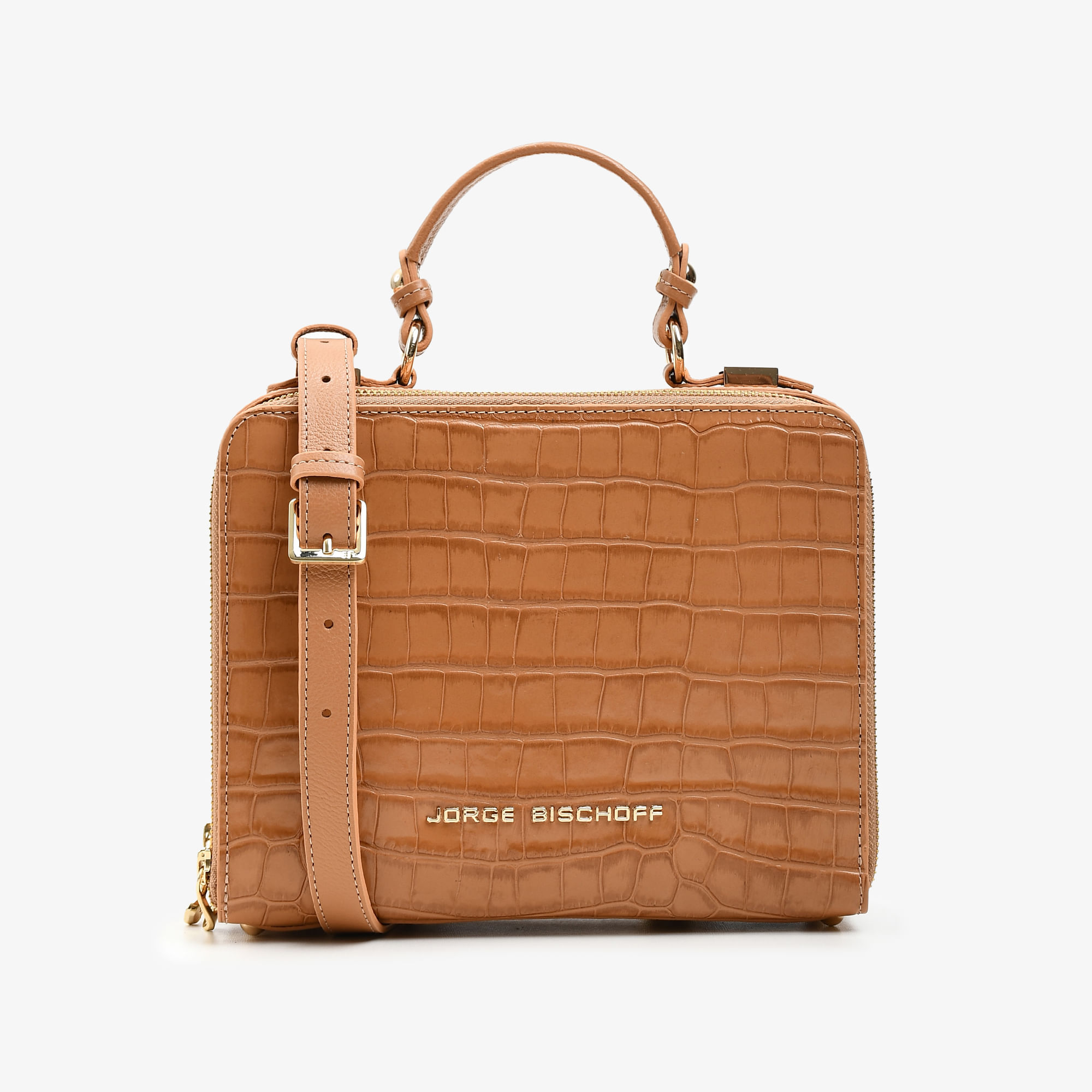 Bolsa Transversal Caramelo Trigo Couro Croco