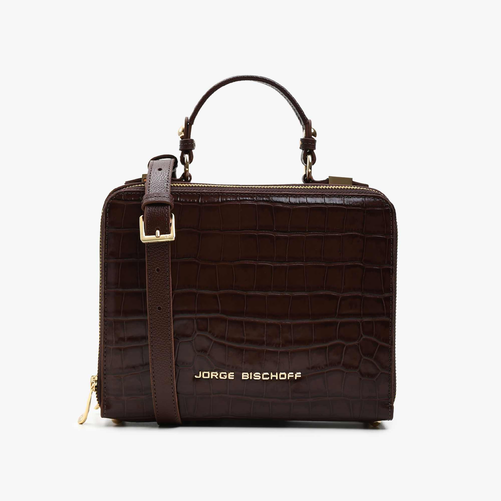 Bolsa Transversal Marrom Café Couro Croco