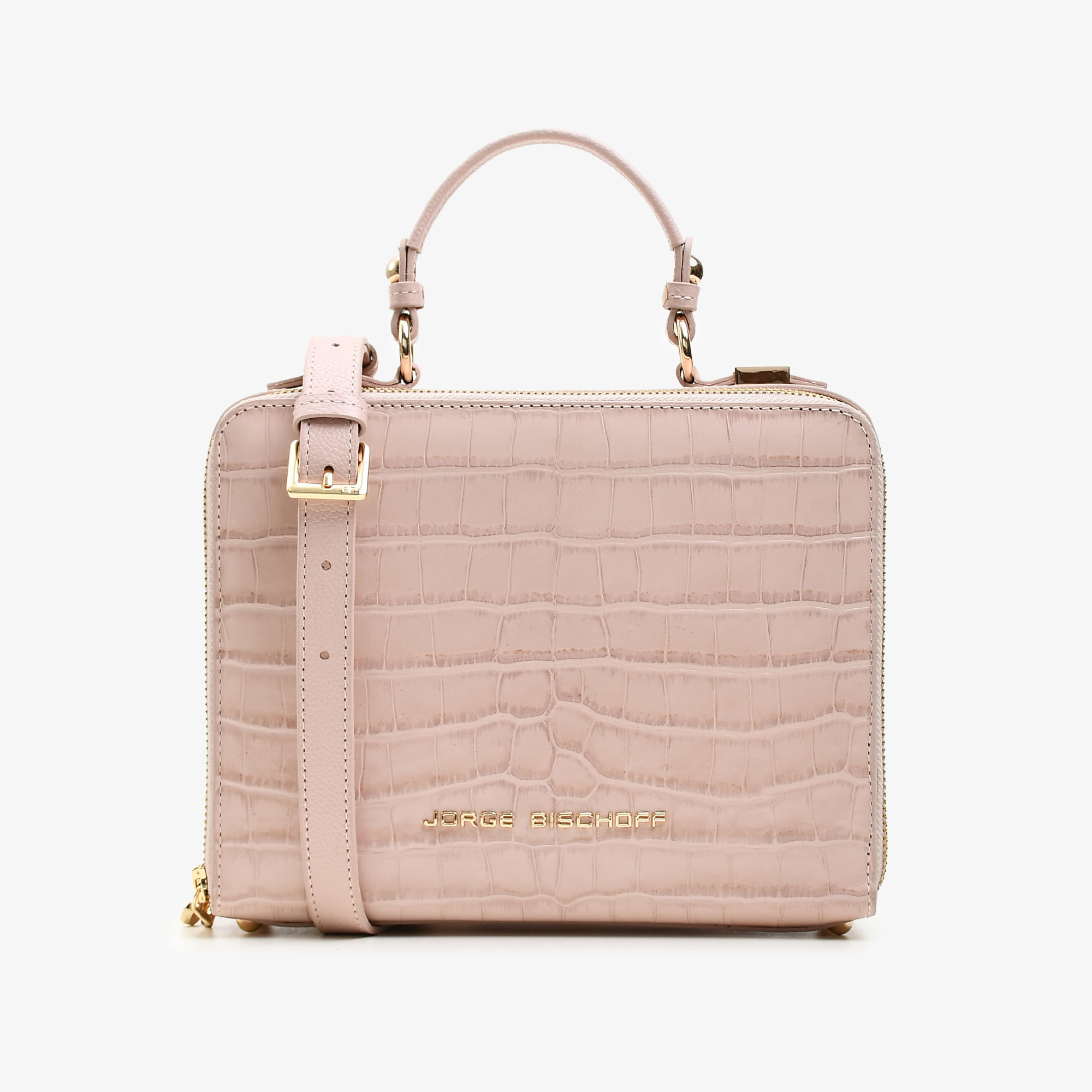 Bolsa Transversal Nude Turmalina Couro Croco