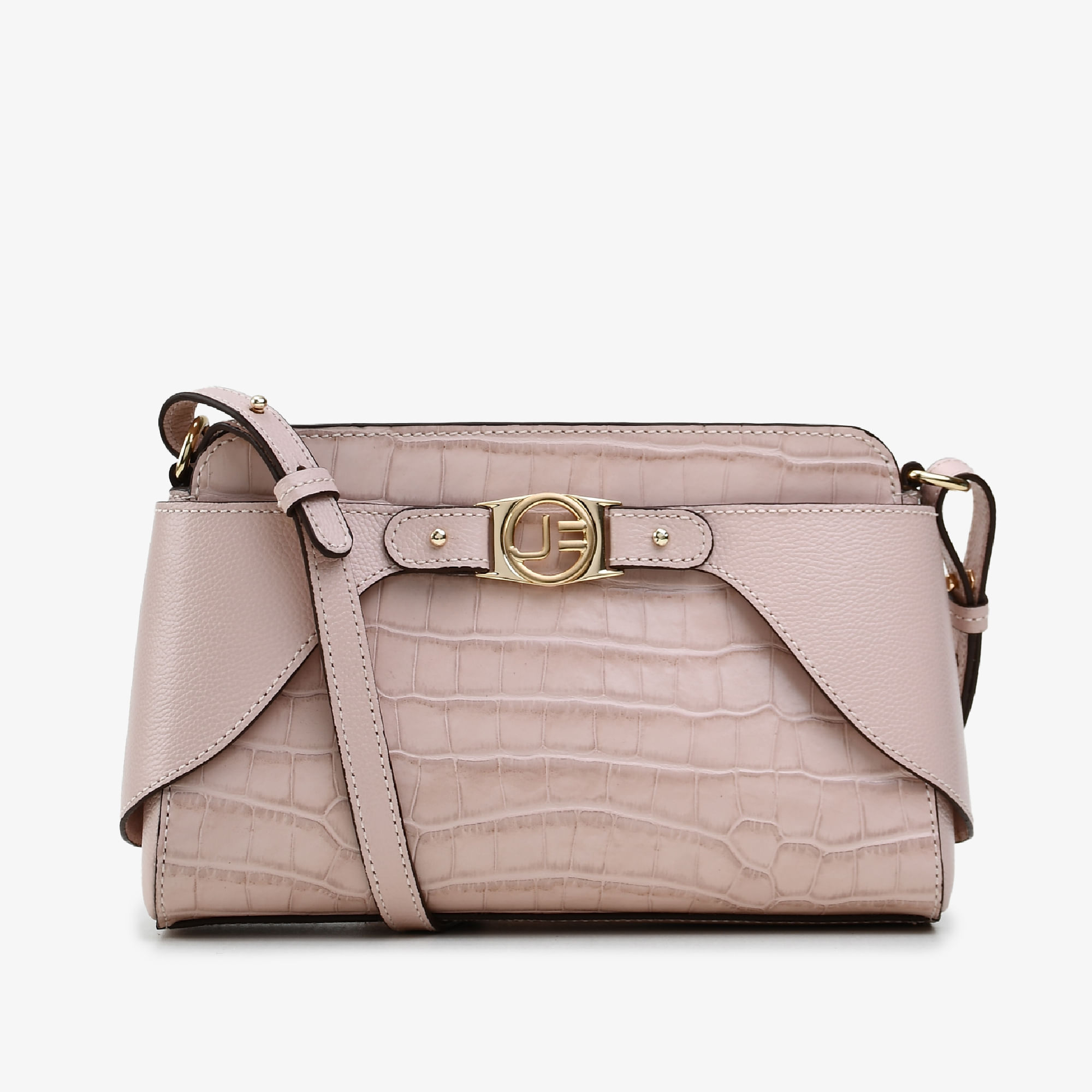 Bolsa Transversal Nude Turmalina Couro Croco