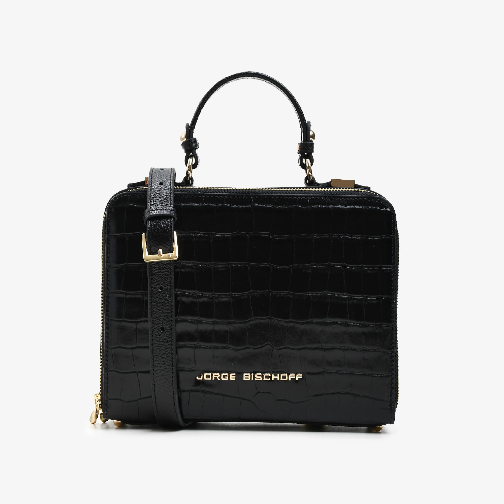 Bolsa Transversal Preto Couro Croco