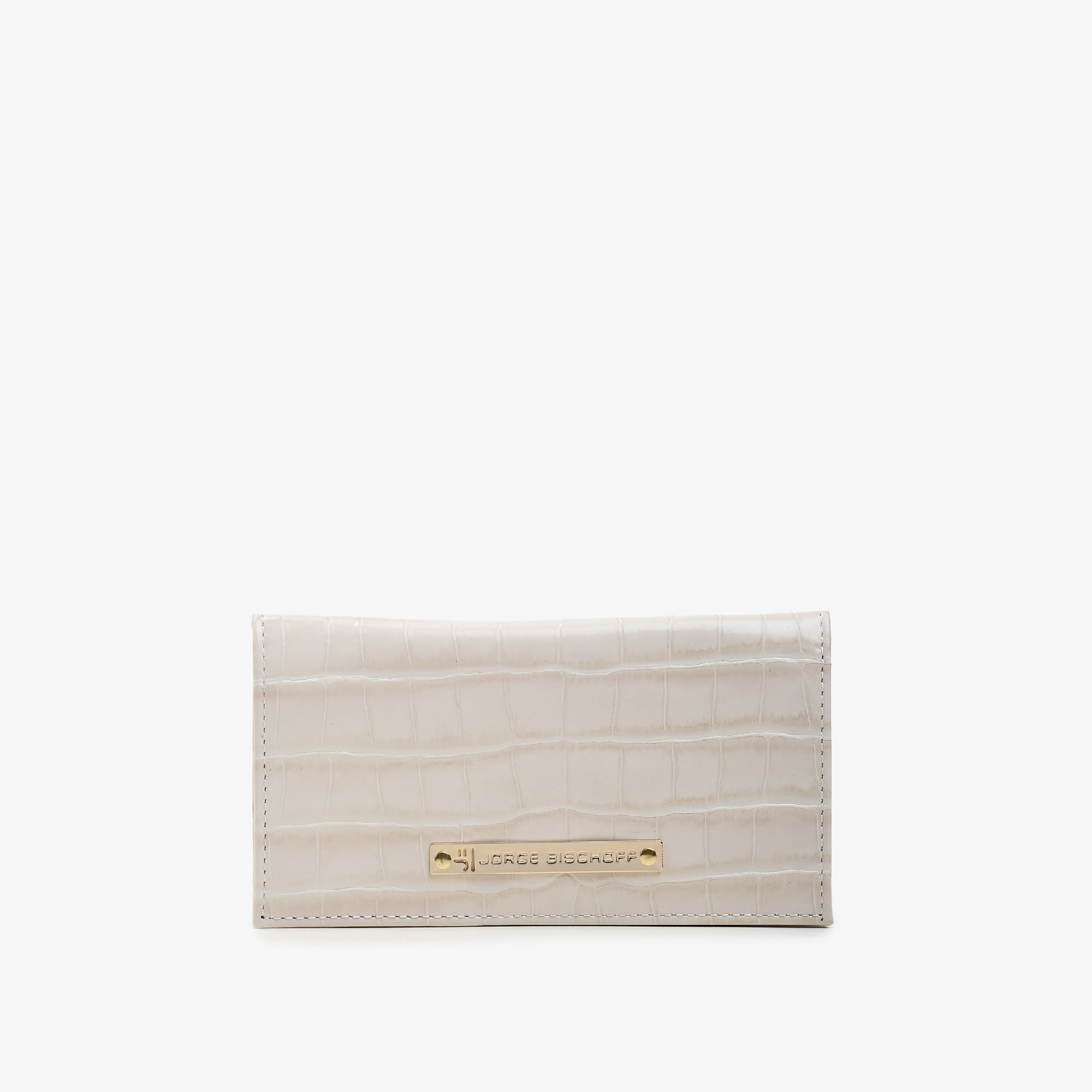 Carteira Envelope Off White Algodão Couro Croco