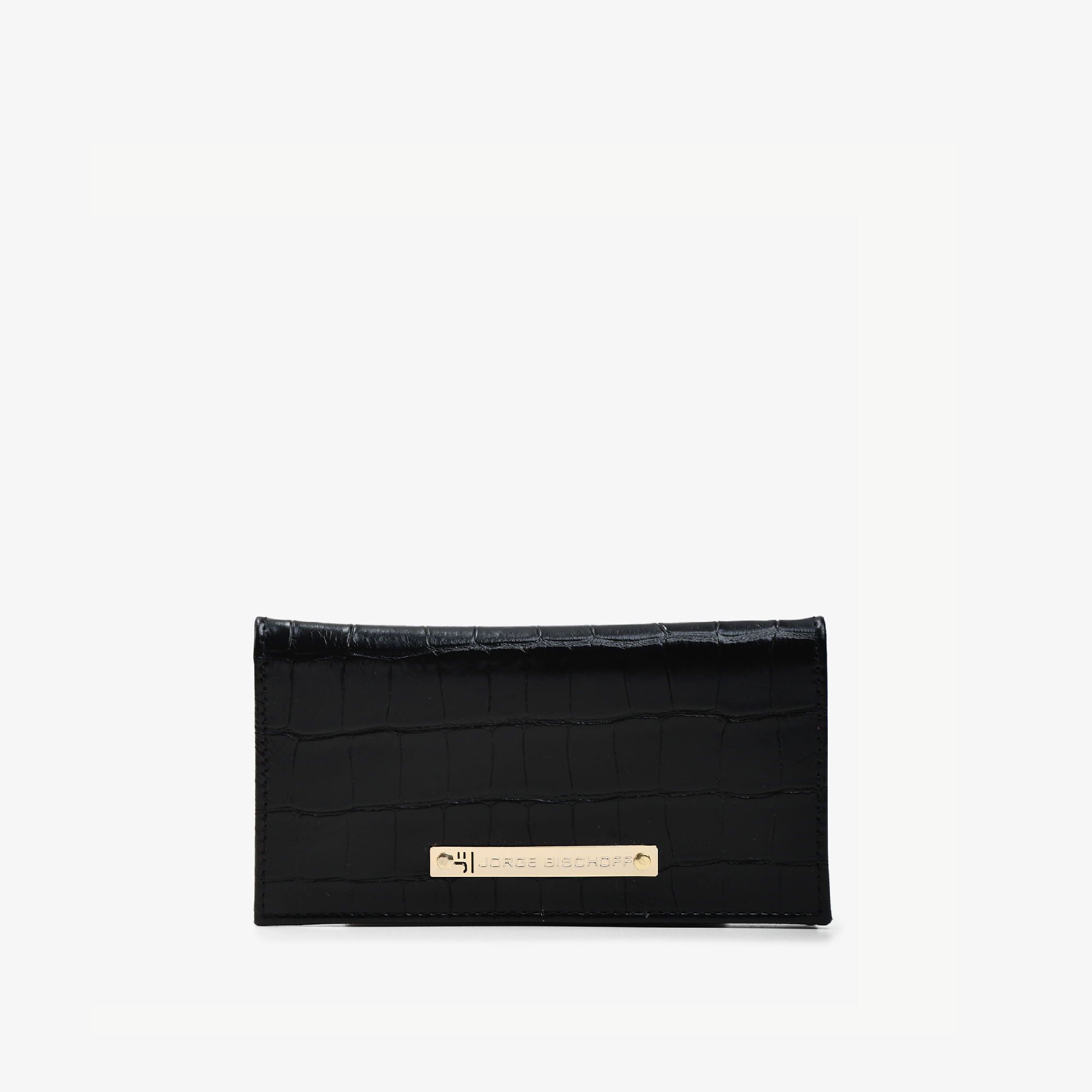 Carteira Envelope Preto Couro Croco