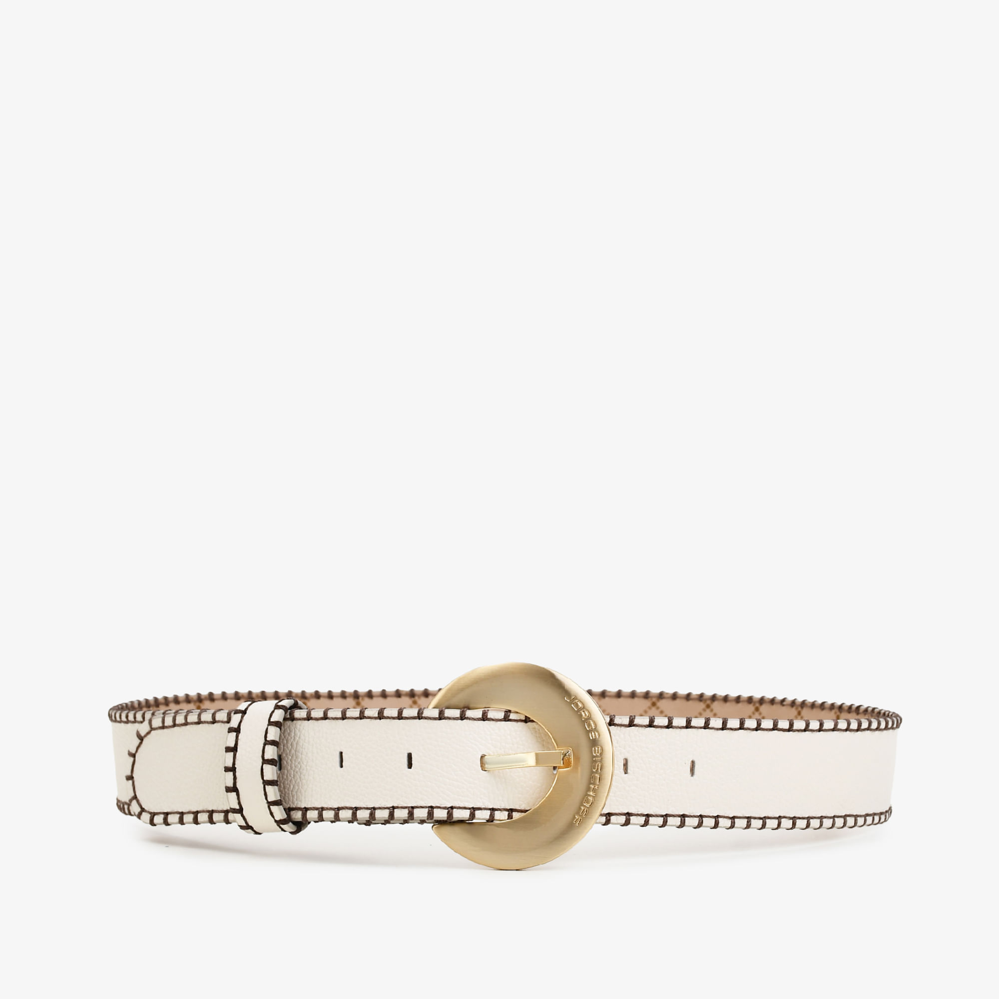 Cinto Off White Algodão Costura Couro
