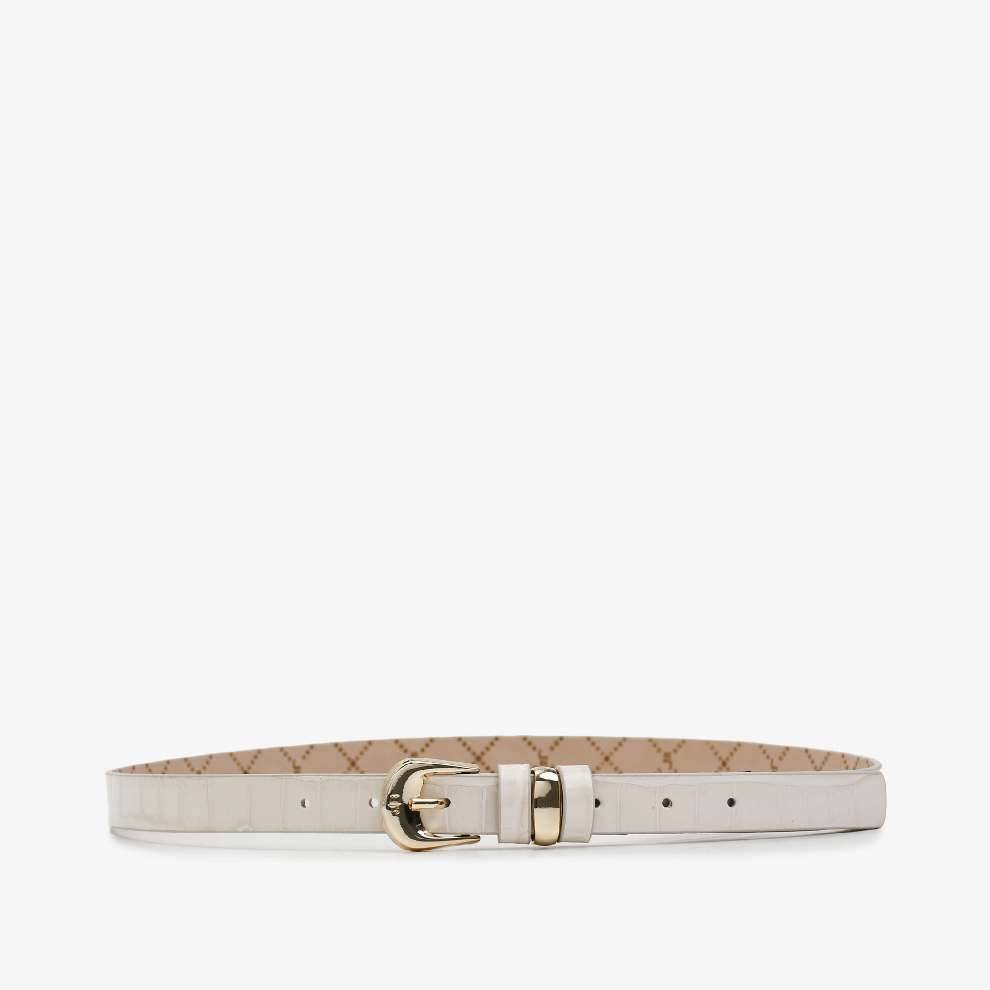Cinto Off White Algodão Couro Croco